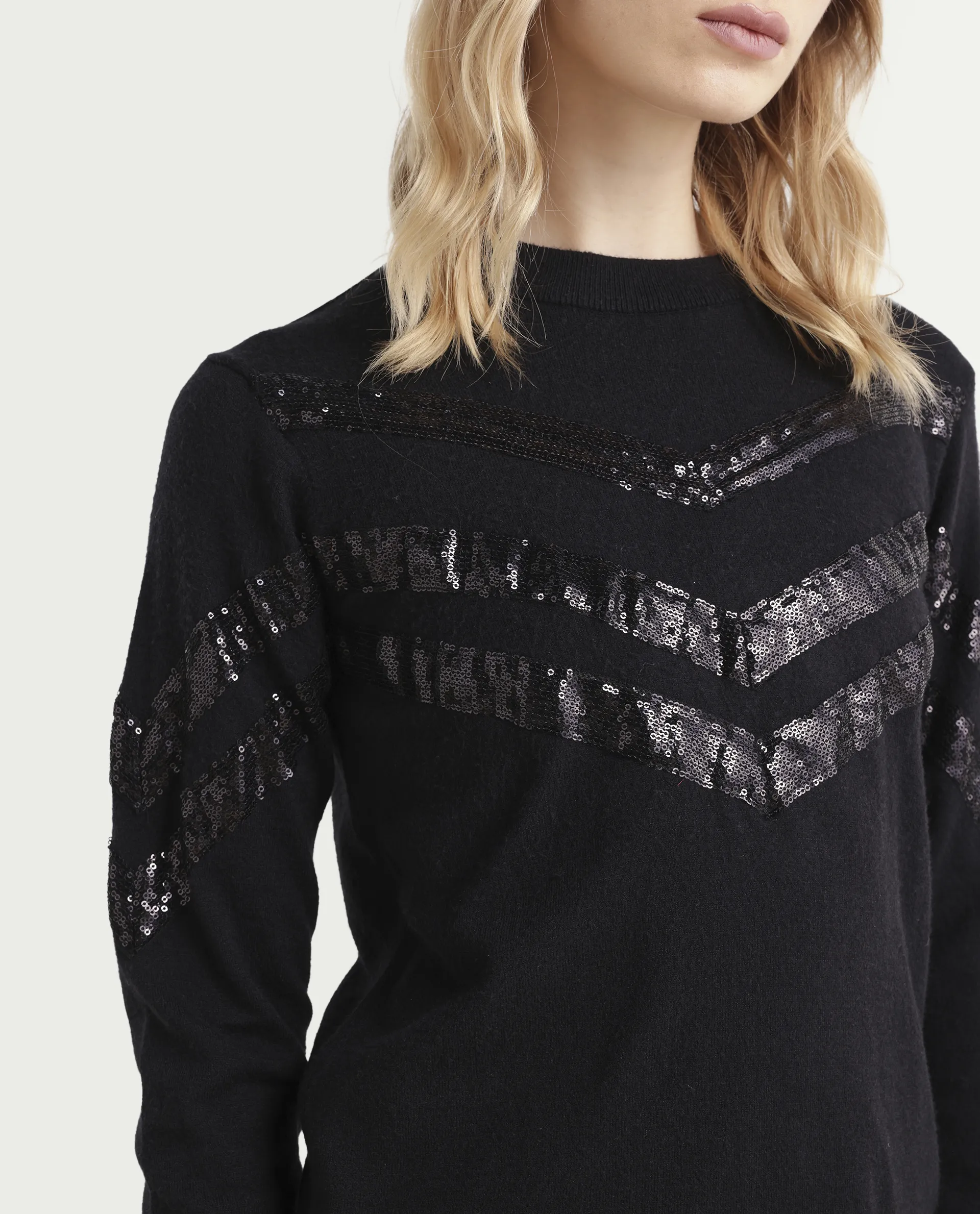 Rareism Women's Kran Black Viscose Crew Neck Embellished Regular Fit Sweater - Image 4