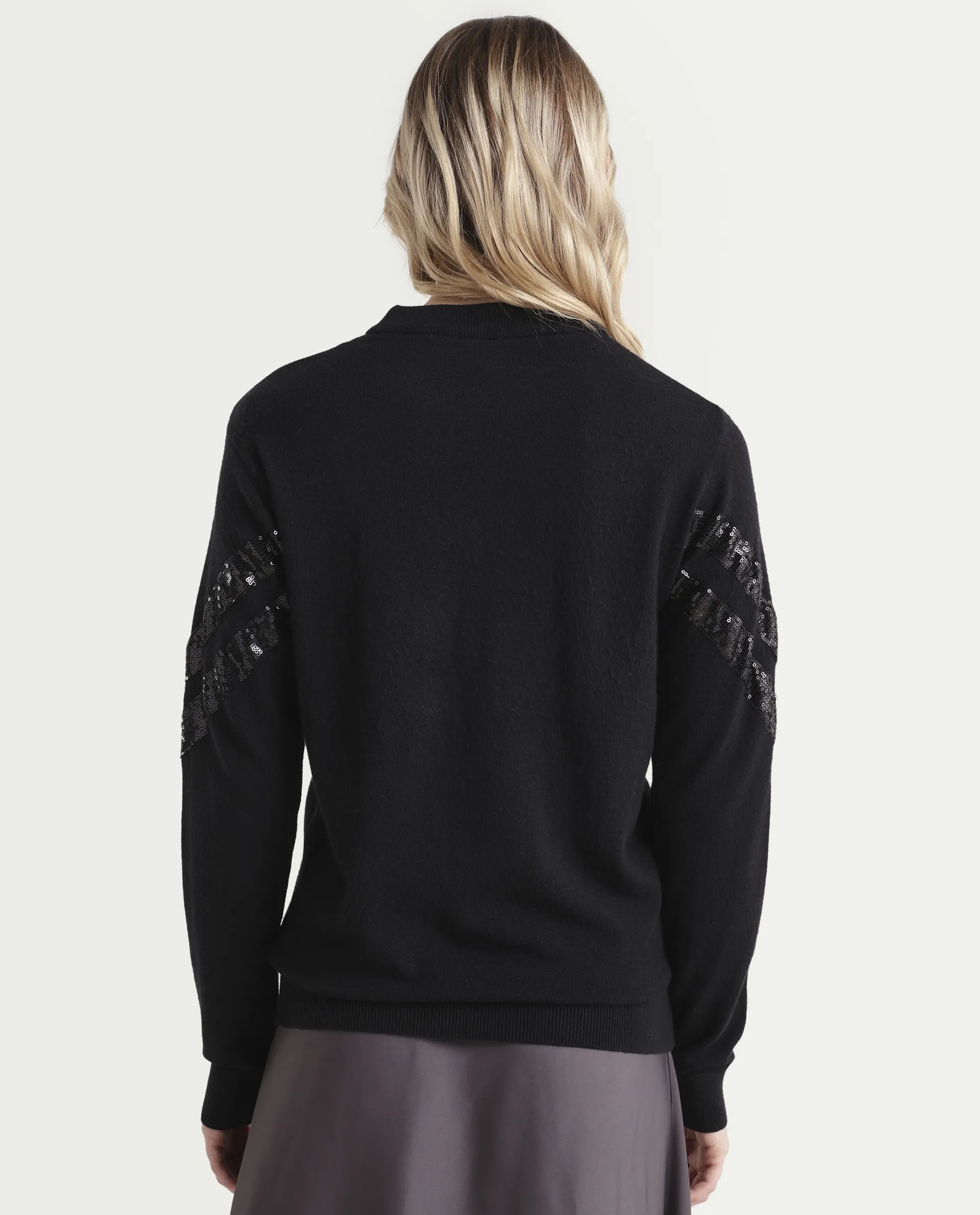 Rareism Women's Kran Black Viscose Crew Neck Embellished Regular Fit Sweater - Image 7