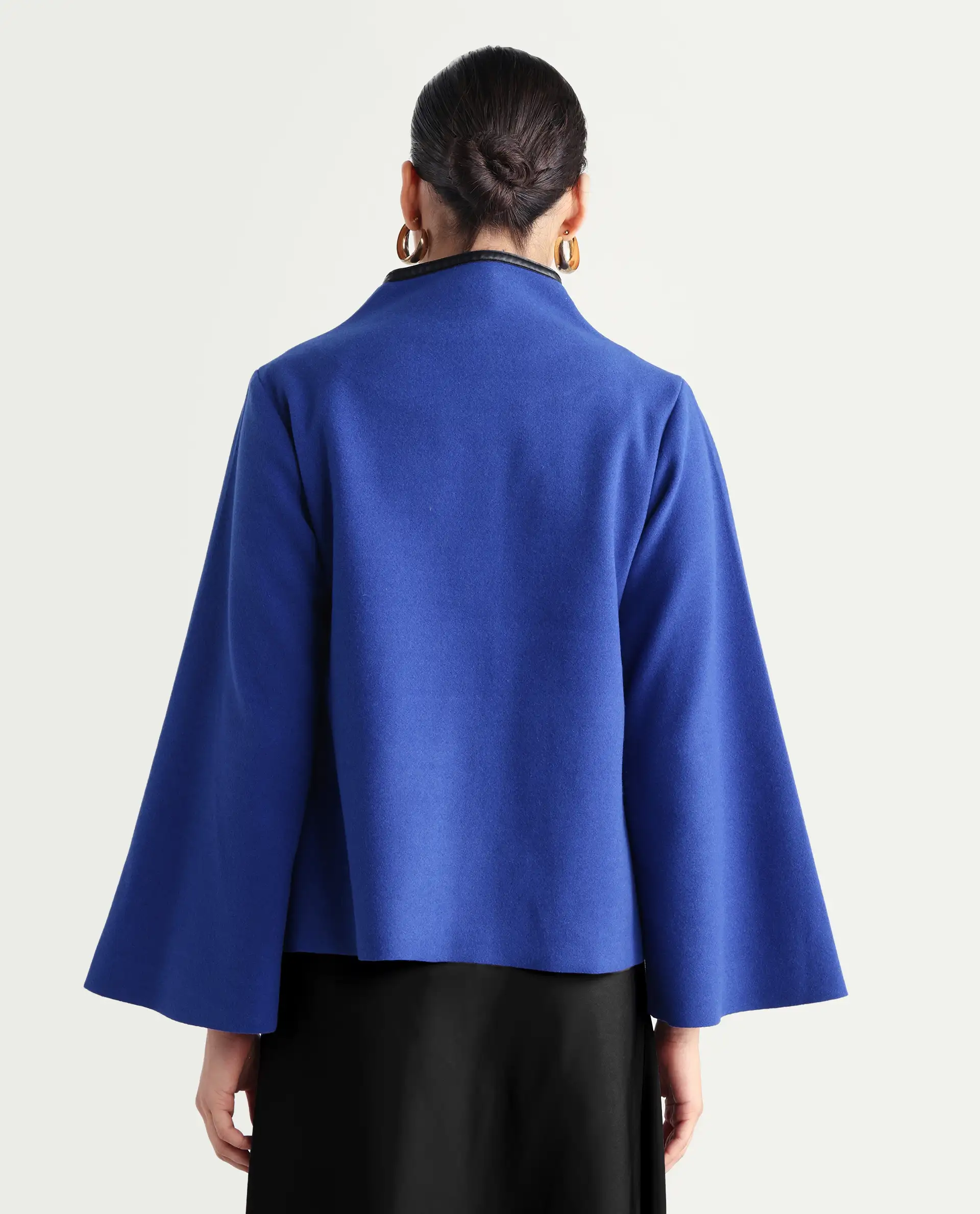 Rareism Women's Kraus Blue Polyester High Neck Plain Bell Sleeve Regular Fit Jacket - Image 7