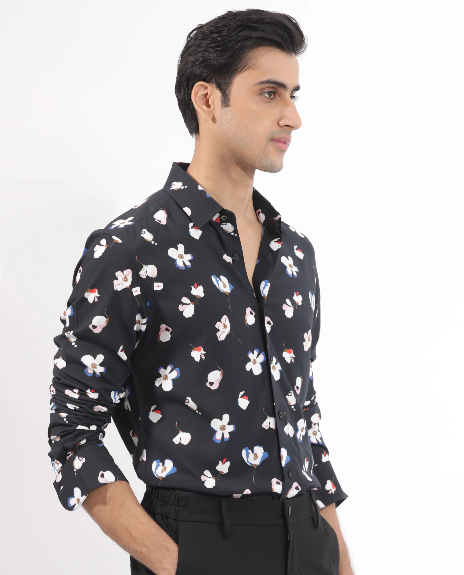 Rare Rabbit Men's Kraz Black Cotton Floral Print Regular Fit Full Sleeve Collared Shirt - Image 3