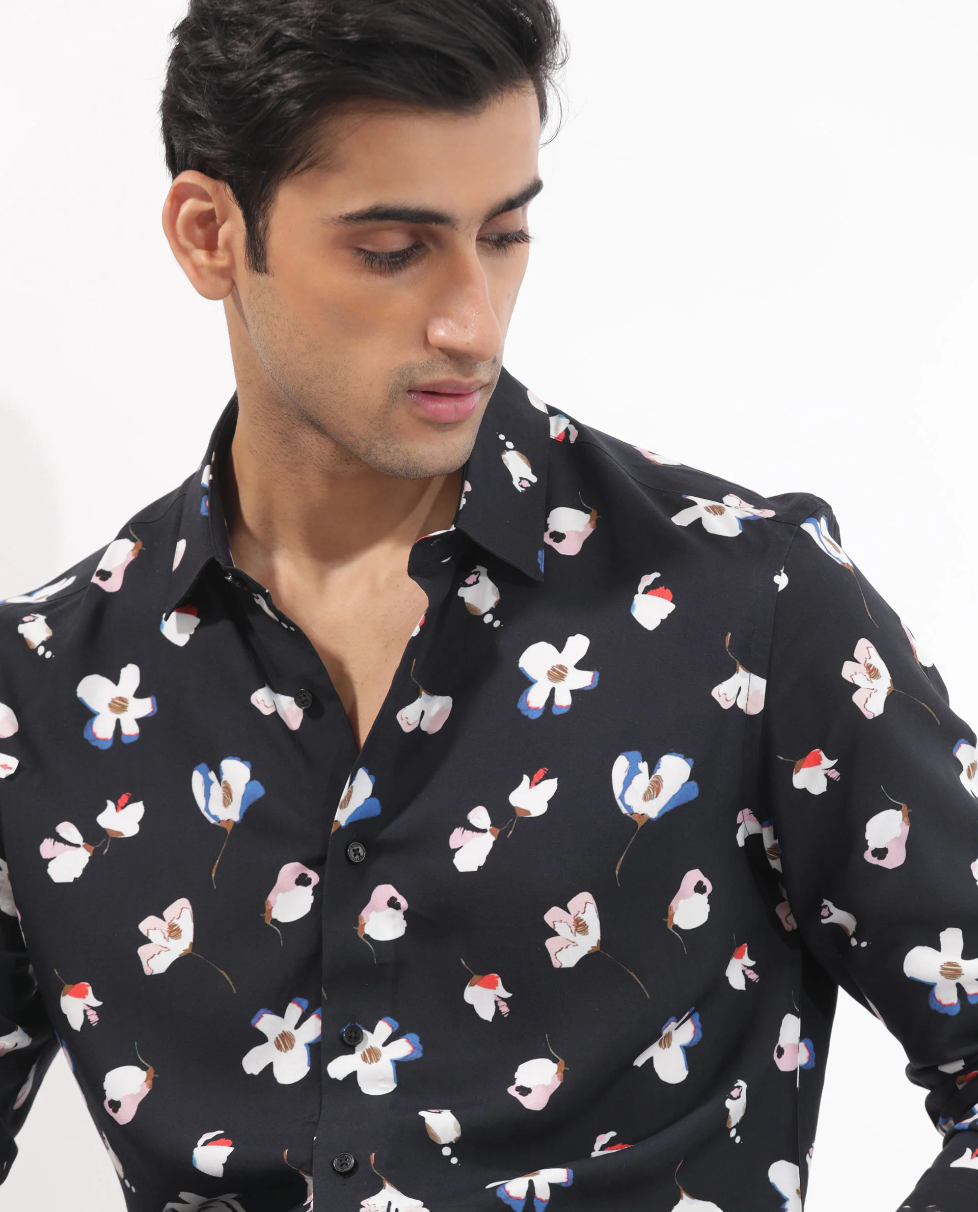 Rare Rabbit Men's Kraz Black Cotton Floral Print Regular Fit Full Sleeve Collared Shirt - Image 5