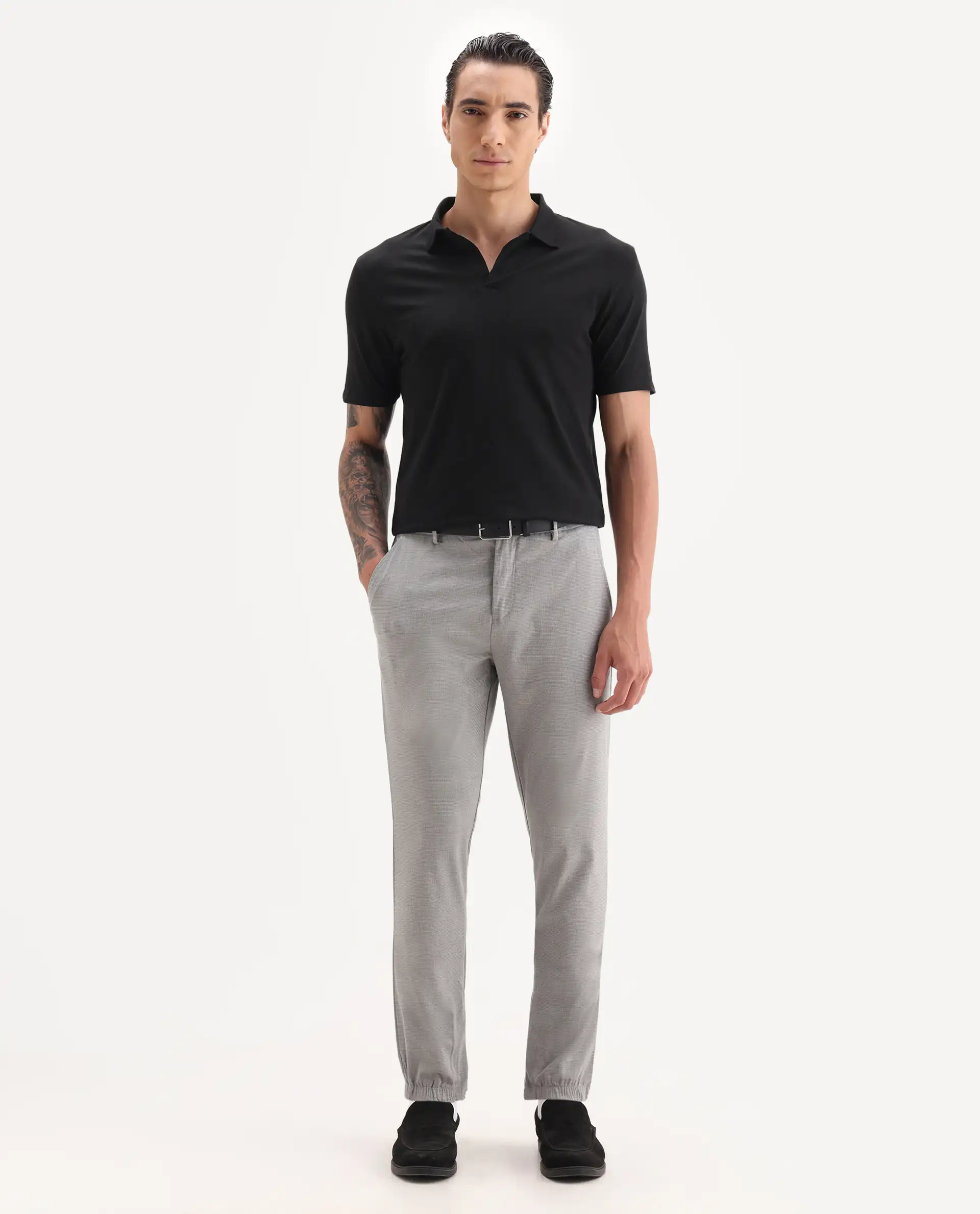 Rare Rabbit Men's Krib-1 Black Cotton Plain Regular Fit Half Sleeve Polo - Image 2