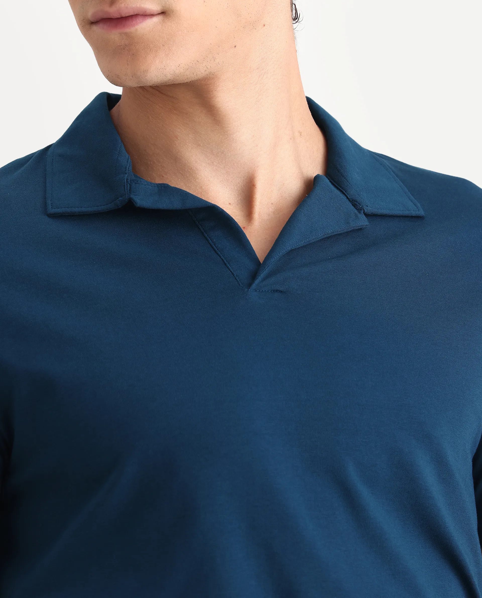 Rare Rabbit Men's Krib-1 Petrol Cotton Plain Regular Fit Half Sleeve Polo - Image 3