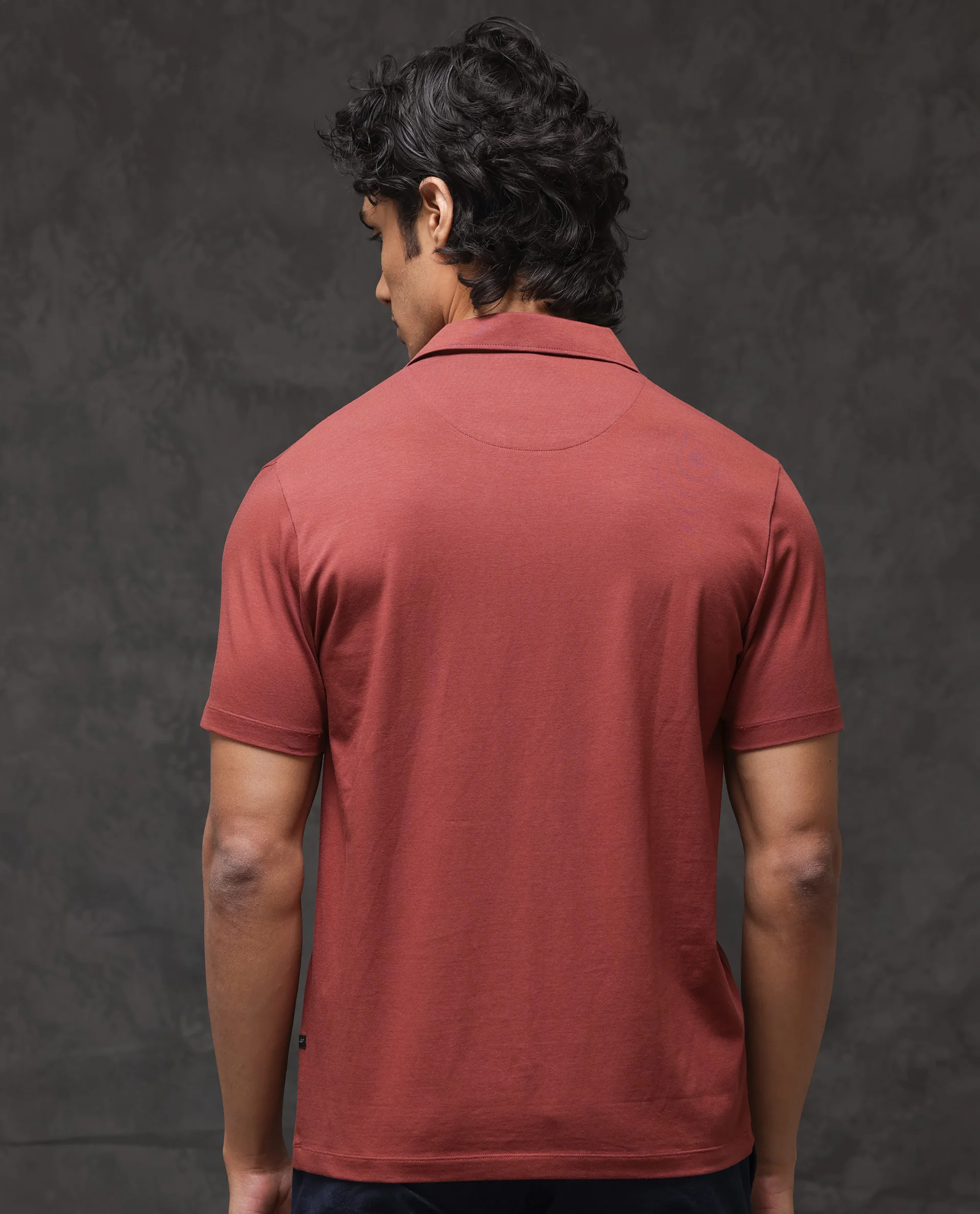 Rare Rabbit Men's Krib 2 Dusky Maroon Cotton Blend Plain Regular Fit Half Sleeve Polo - Image 10