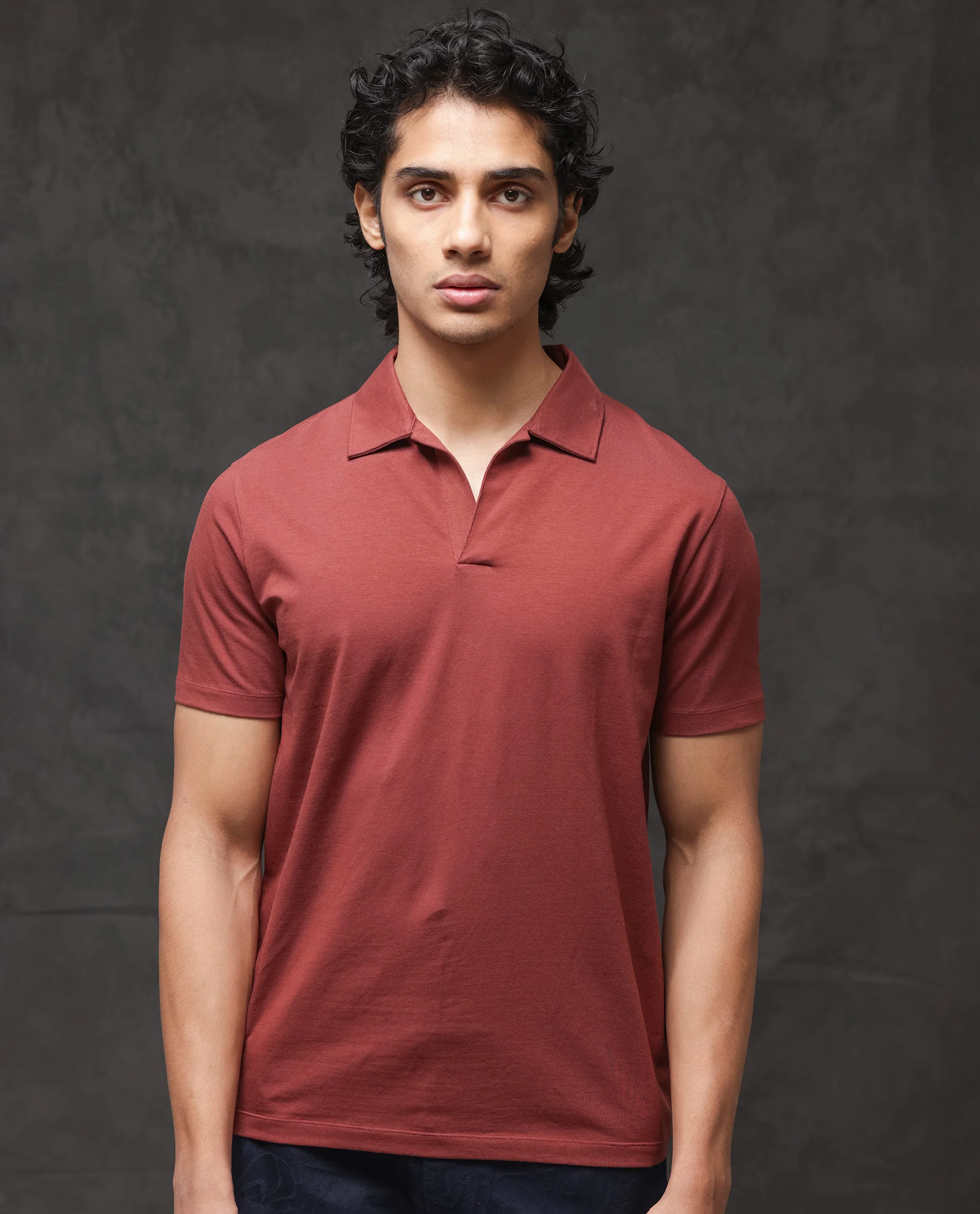 Rare Rabbit Men's Krib 2 Dusky Maroon Cotton Blend Plain Regular Fit Half Sleeve Polo - Image 2