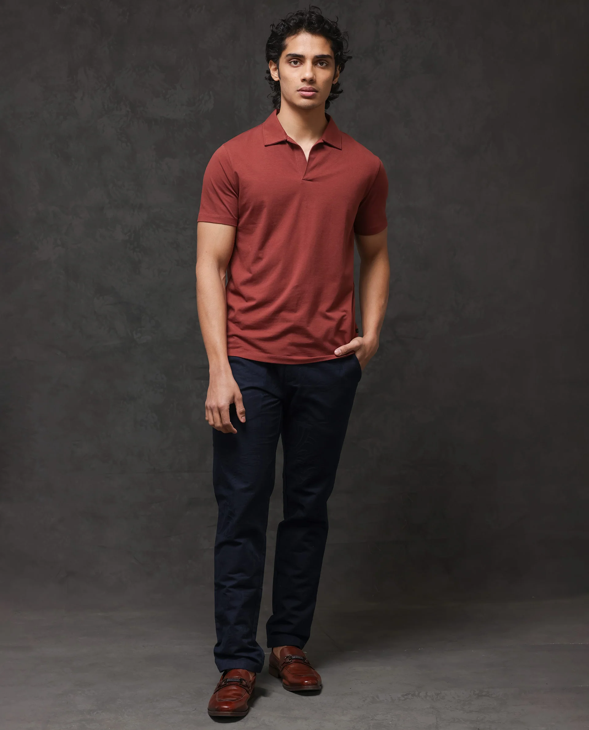 Rare Rabbit Men's Krib 2 Dusky Maroon Cotton Blend Plain Regular Fit Half Sleeve Polo - Image 3