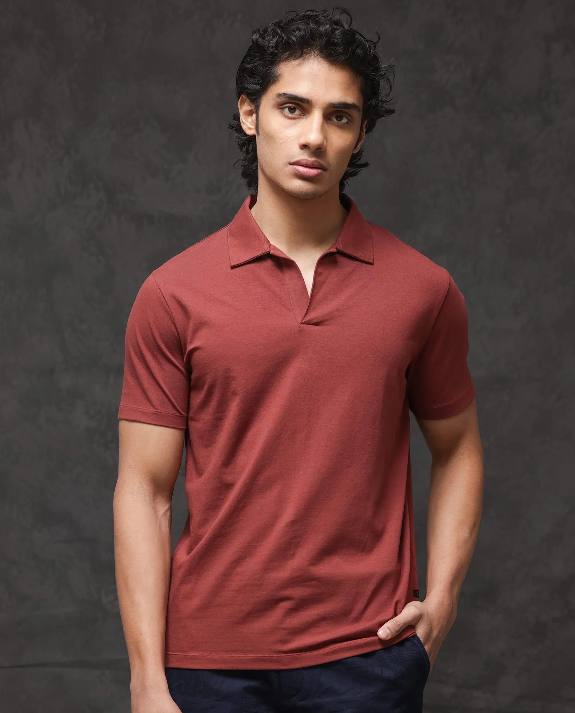 Rare Rabbit Men's Krib 2 Dusky Maroon Cotton Blend Plain Regular Fit Half Sleeve Polo - Image 4