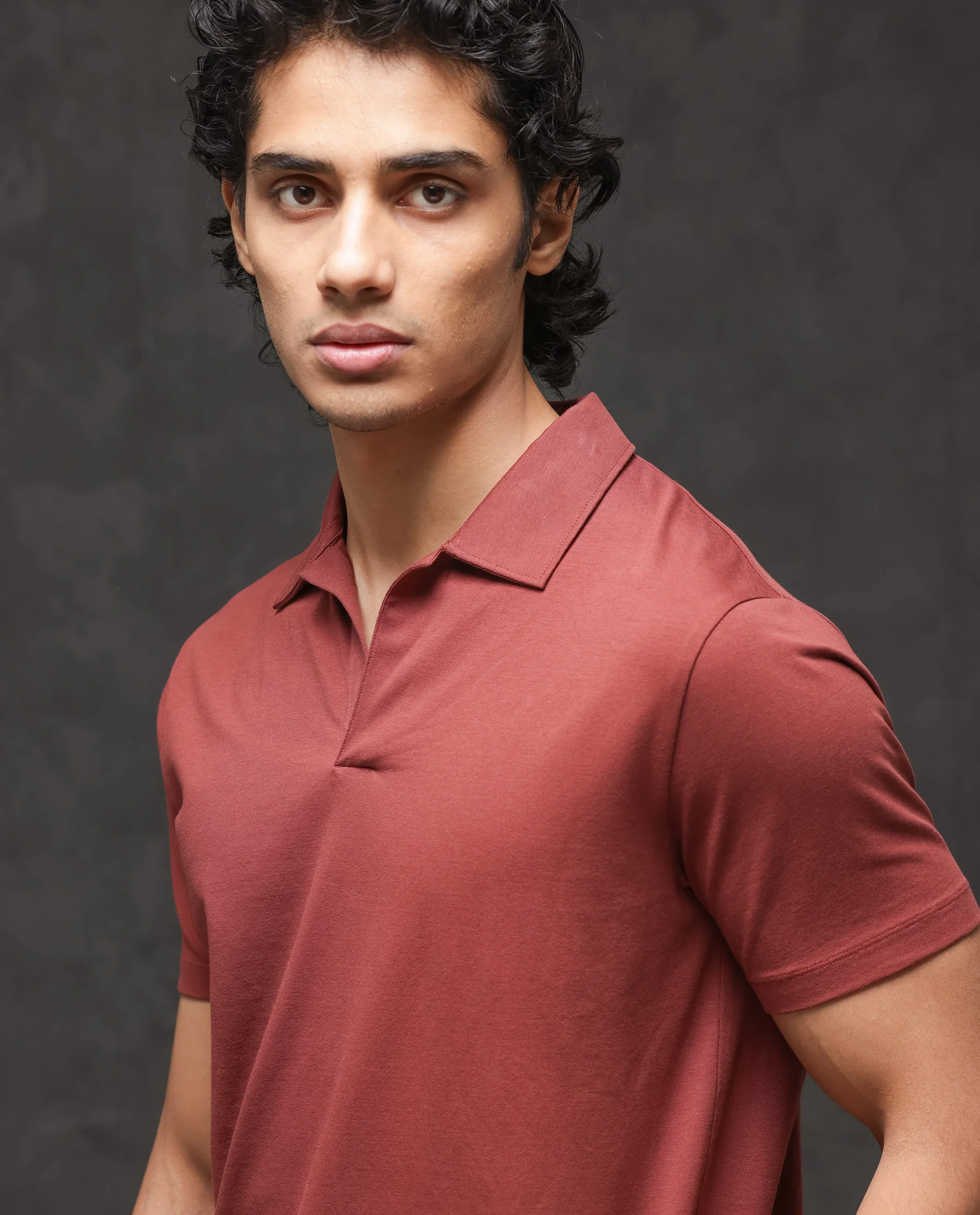 Rare Rabbit Men's Krib 2 Dusky Maroon Cotton Blend Plain Regular Fit Half Sleeve Polo - Image 6