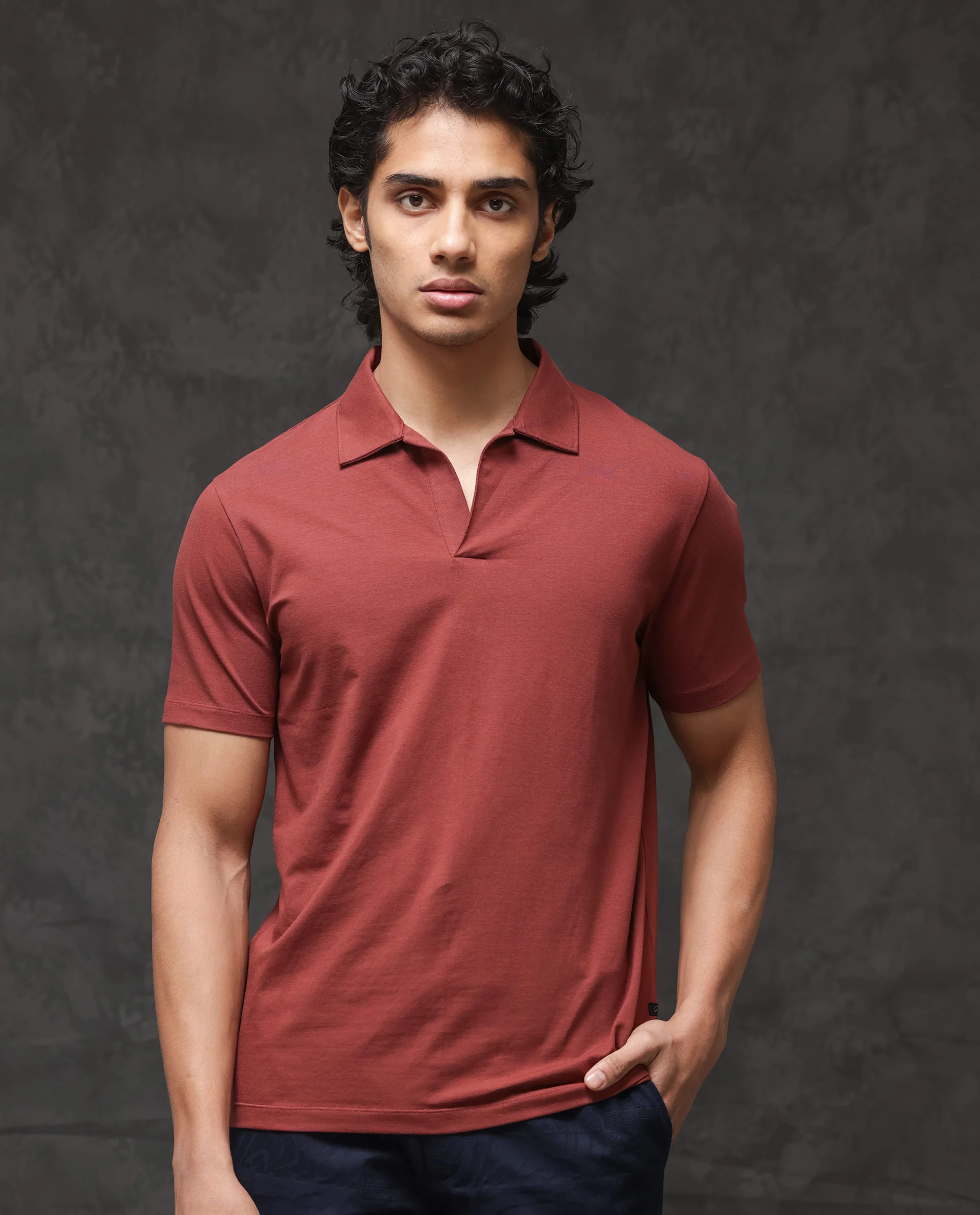 Rare Rabbit Men's Krib 2 Dusky Maroon Cotton Blend Plain Regular Fit Half Sleeve Polo - Image 7