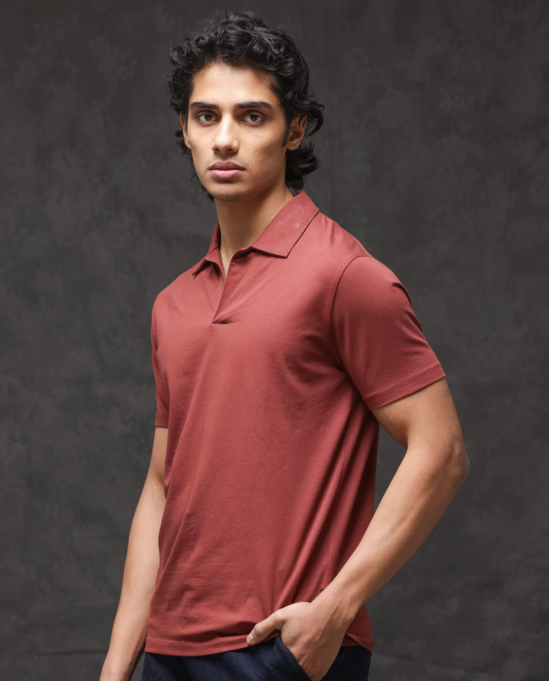Rare Rabbit Men's Krib 2 Dusky Maroon Cotton Blend Plain Regular Fit Half Sleeve Polo - Image 8