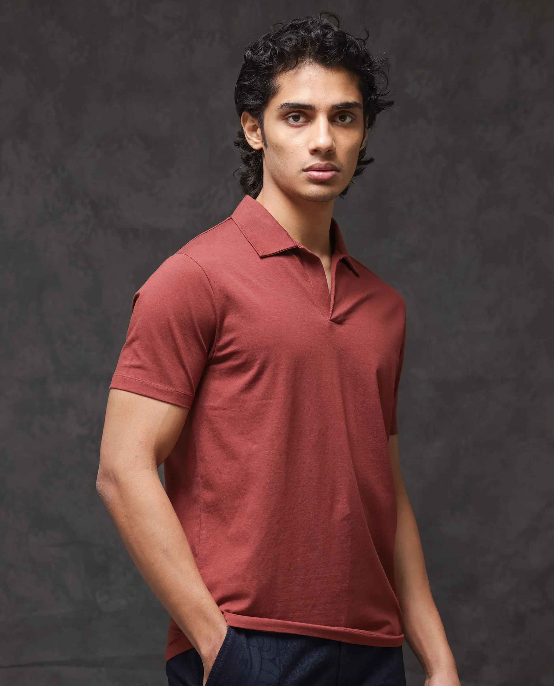 Rare Rabbit Men's Krib 2 Dusky Maroon Cotton Blend Plain Regular Fit Half Sleeve Polo - Image 9