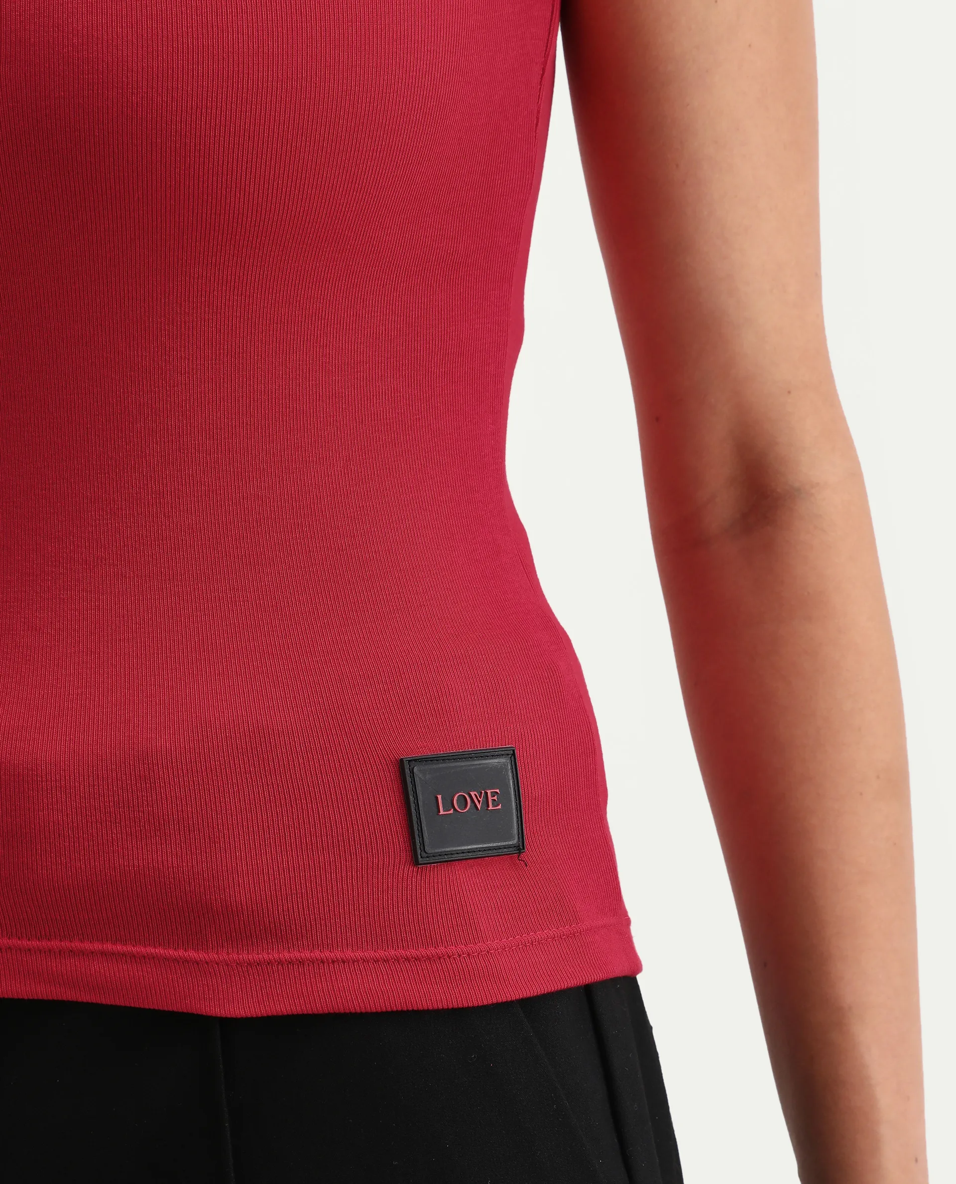 Rareism Women's Krip Red Cotton Boat Neck Plain Sleeveless Regular Fit T-Shirt - Image 5