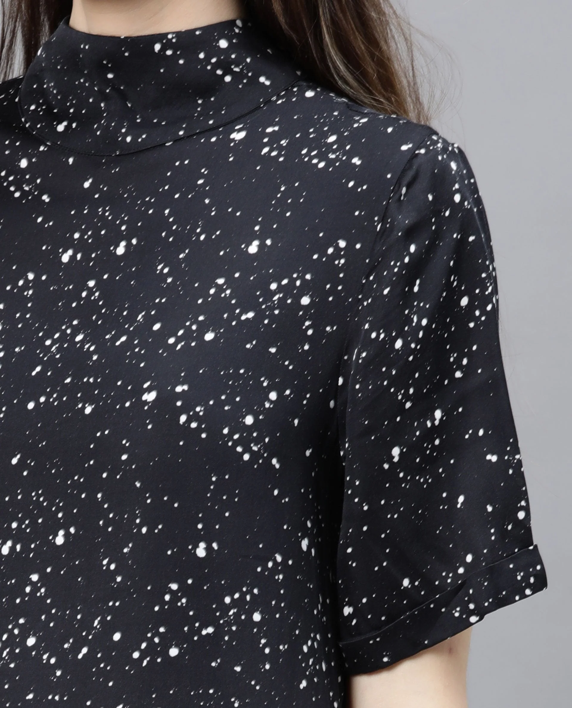 Rareism Women Kris Black Dress Short Sleeves Printed - Image 3