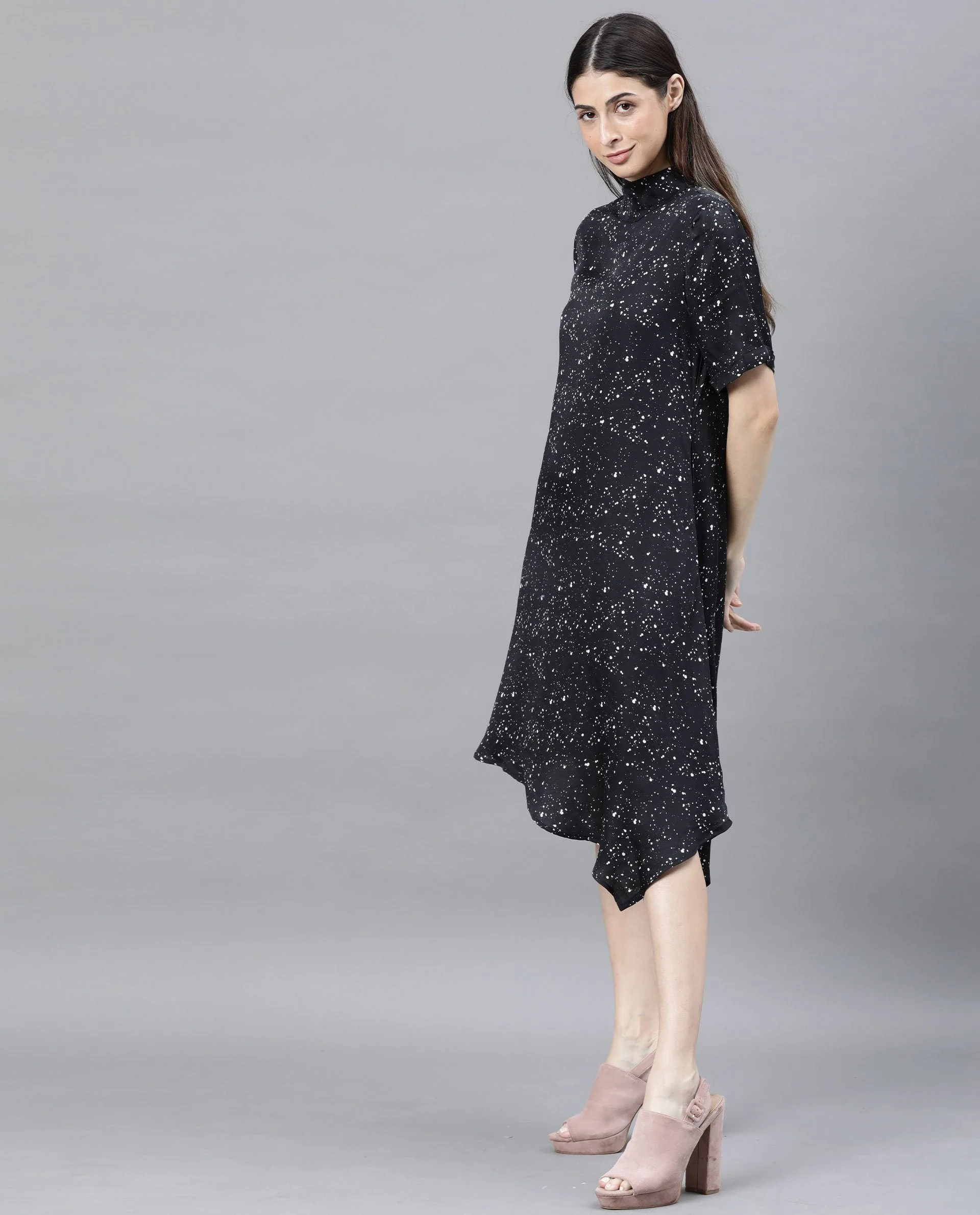 Rareism Women Kris Black Dress Short Sleeves Printed - Image 6