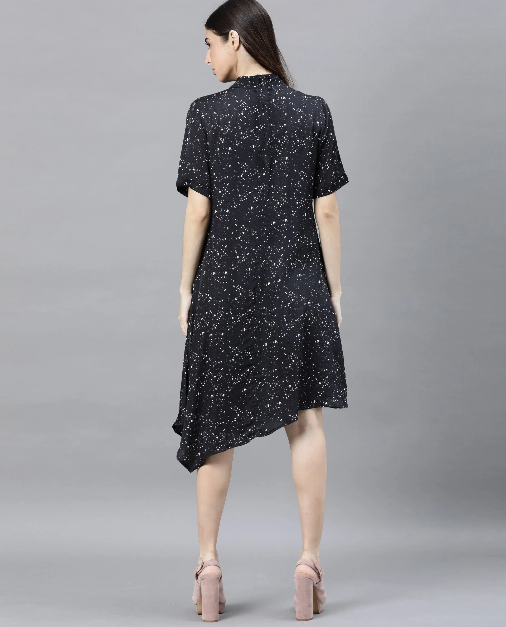 Rareism Women Kris Black Dress Short Sleeves Printed - Image 7