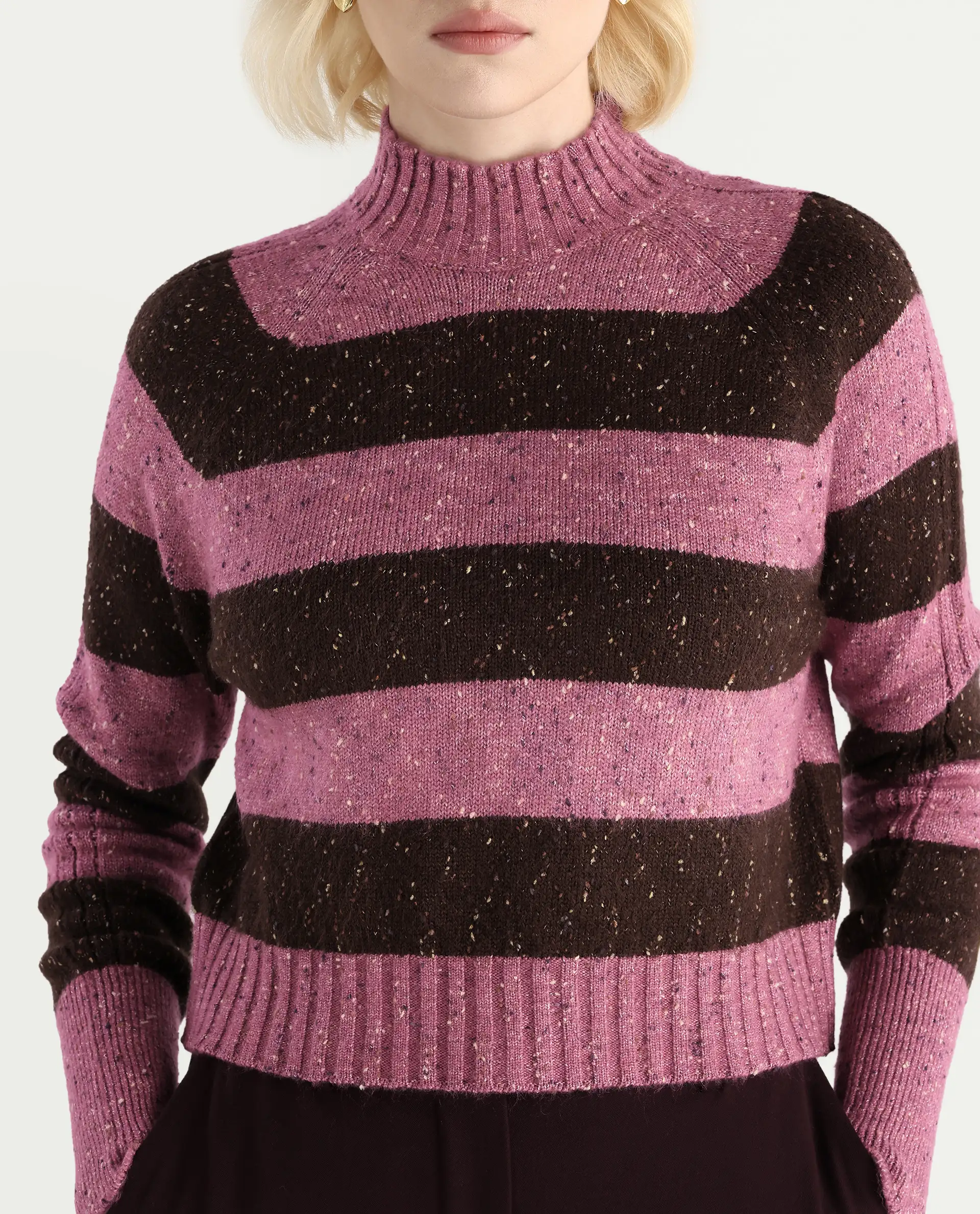 Rareism Women's Kris Dark Brown Acrylic Blend High Neck Relaxed Fit Sweater - Image 4
