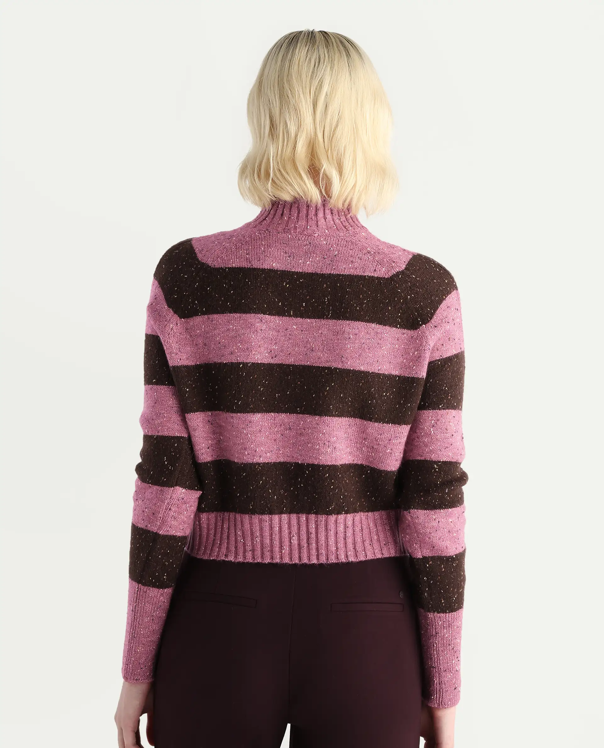 Rareism Women's Kris Dark Brown Acrylic Blend High Neck Relaxed Fit Sweater - Image 7