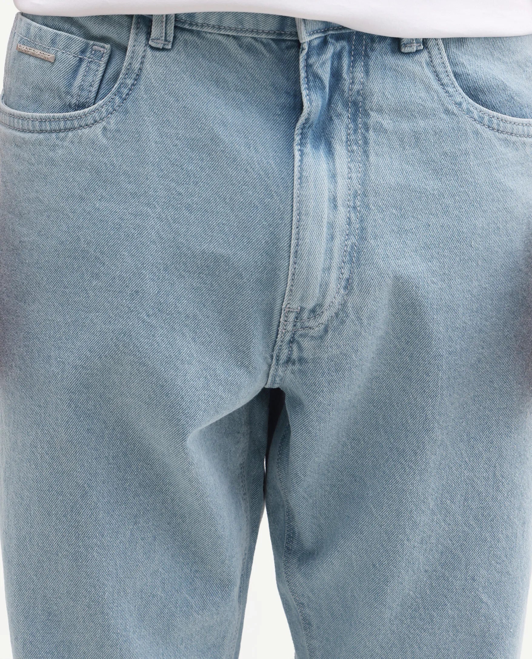 Rare Rabbit Men's Krix Light Blue Cotton Fabric Shank And Zipper Morris Regular Plain Jeans - Image 3