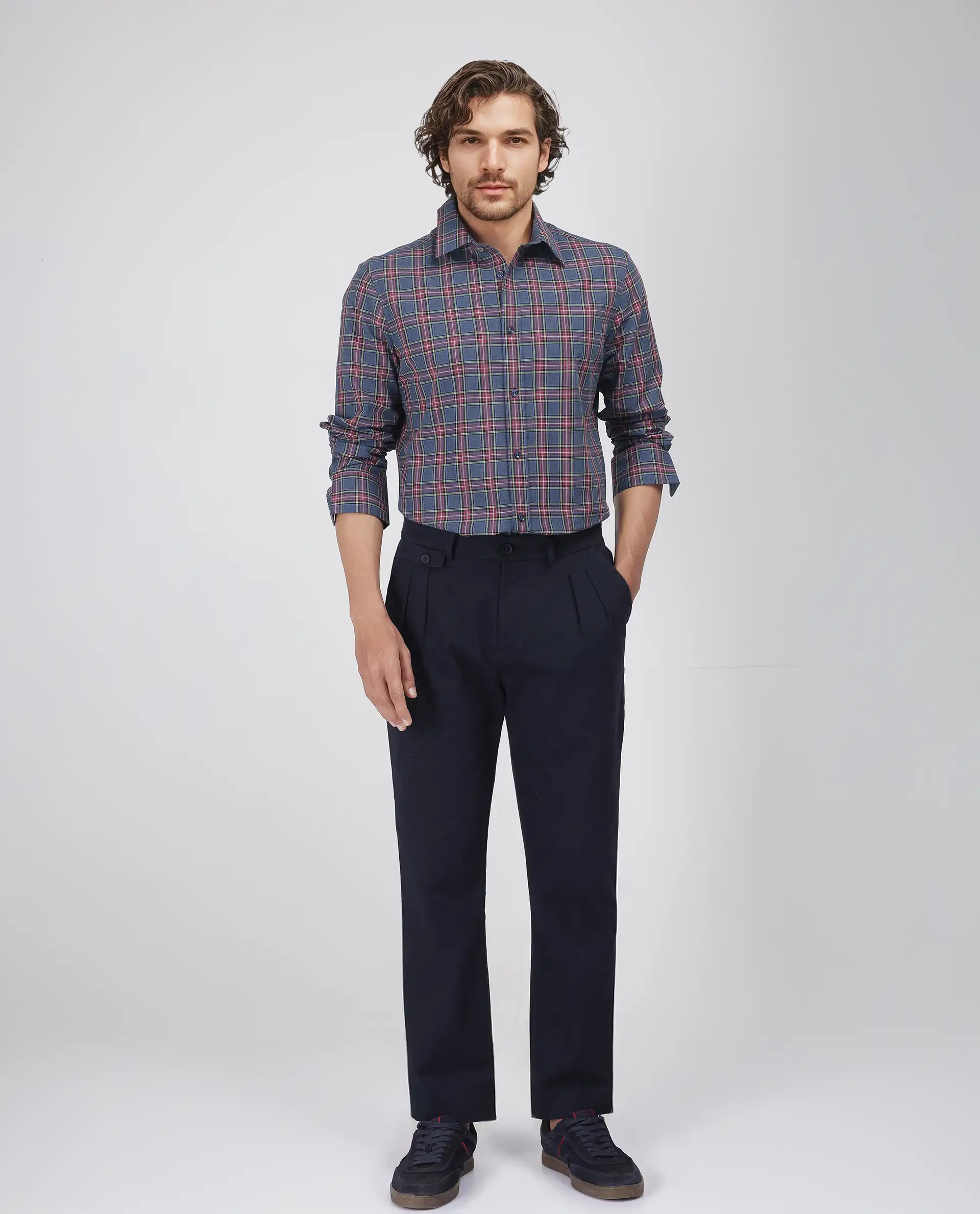 Rare Rabbit Men's Krob Dark Blue Cotton Checked Print Regular Fit Full Sleeve Collared Shirt - Image 3