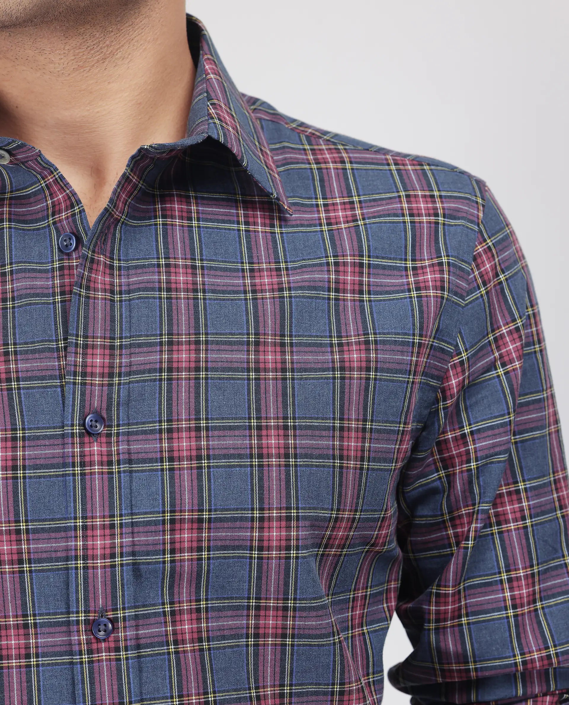 Rare Rabbit Men's Krob Dark Blue Cotton Checked Print Regular Fit Full Sleeve Collared Shirt - Image 4