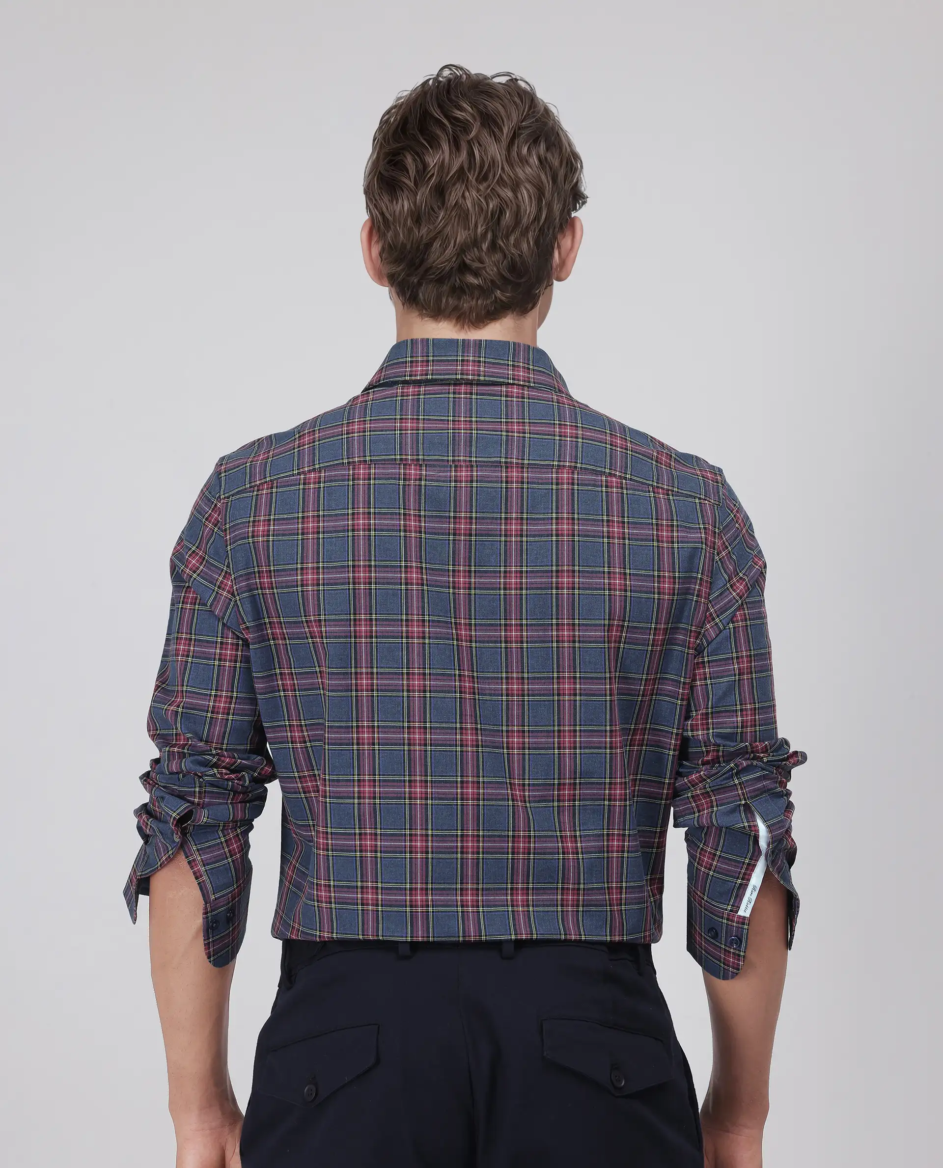 Rare Rabbit Men's Krob Dark Blue Cotton Checked Print Regular Fit Full Sleeve Collared Shirt - Image 5