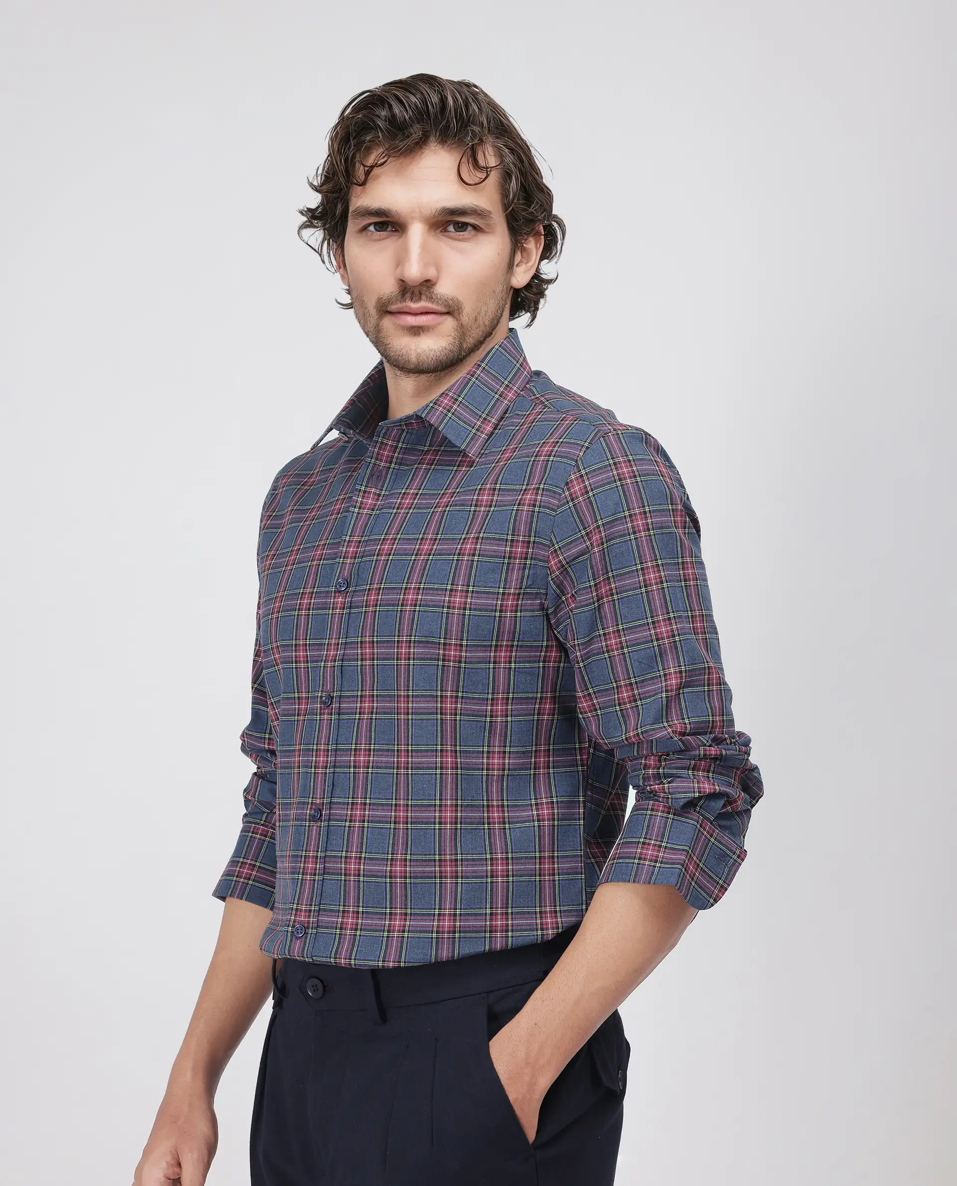 Rare Rabbit Men's Krob Dark Blue Cotton Checked Print Regular Fit Full Sleeve Collared Shirt - Image 6