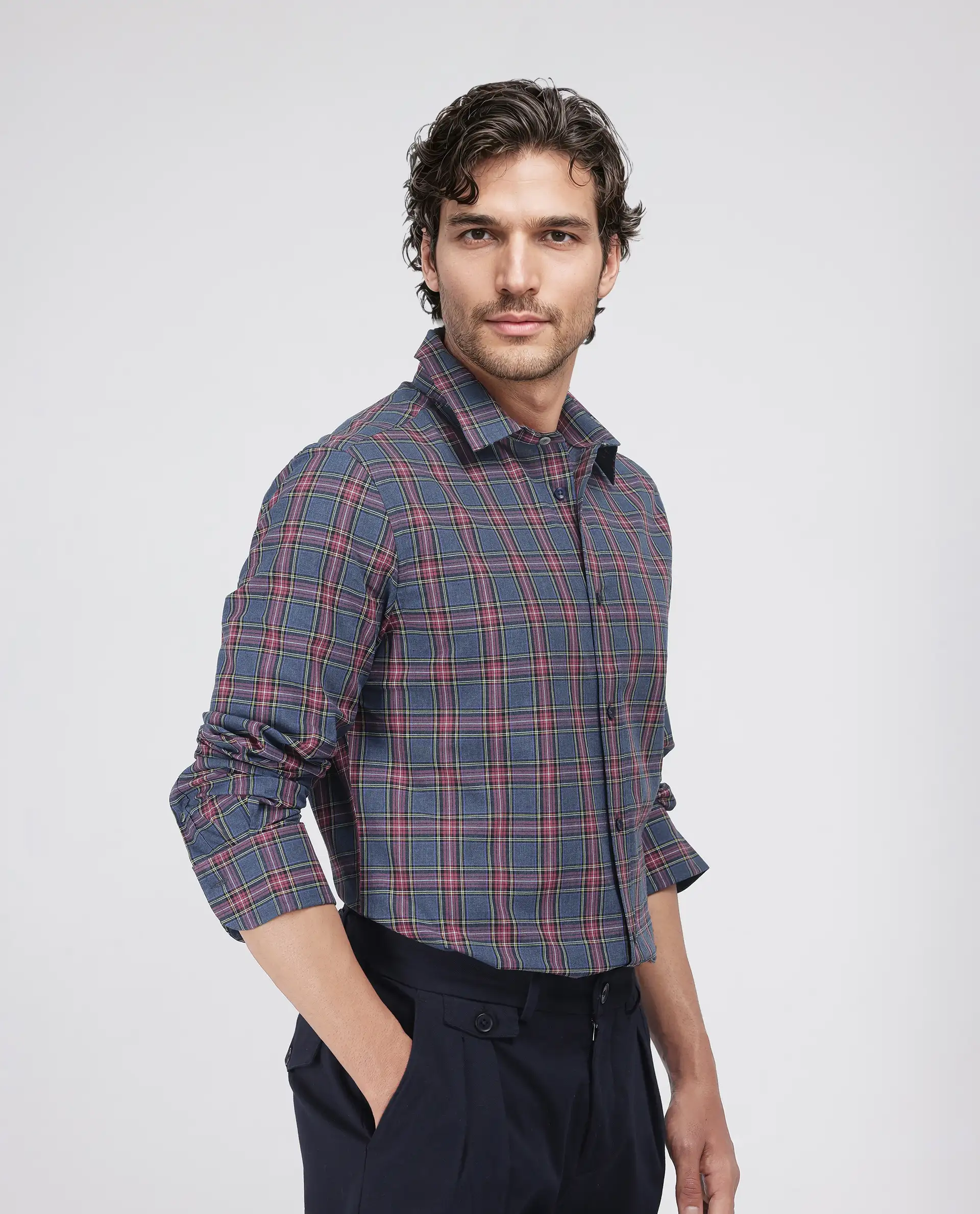 Rare Rabbit Men's Krob Dark Blue Cotton Checked Print Regular Fit Full Sleeve Collared Shirt - Image 7