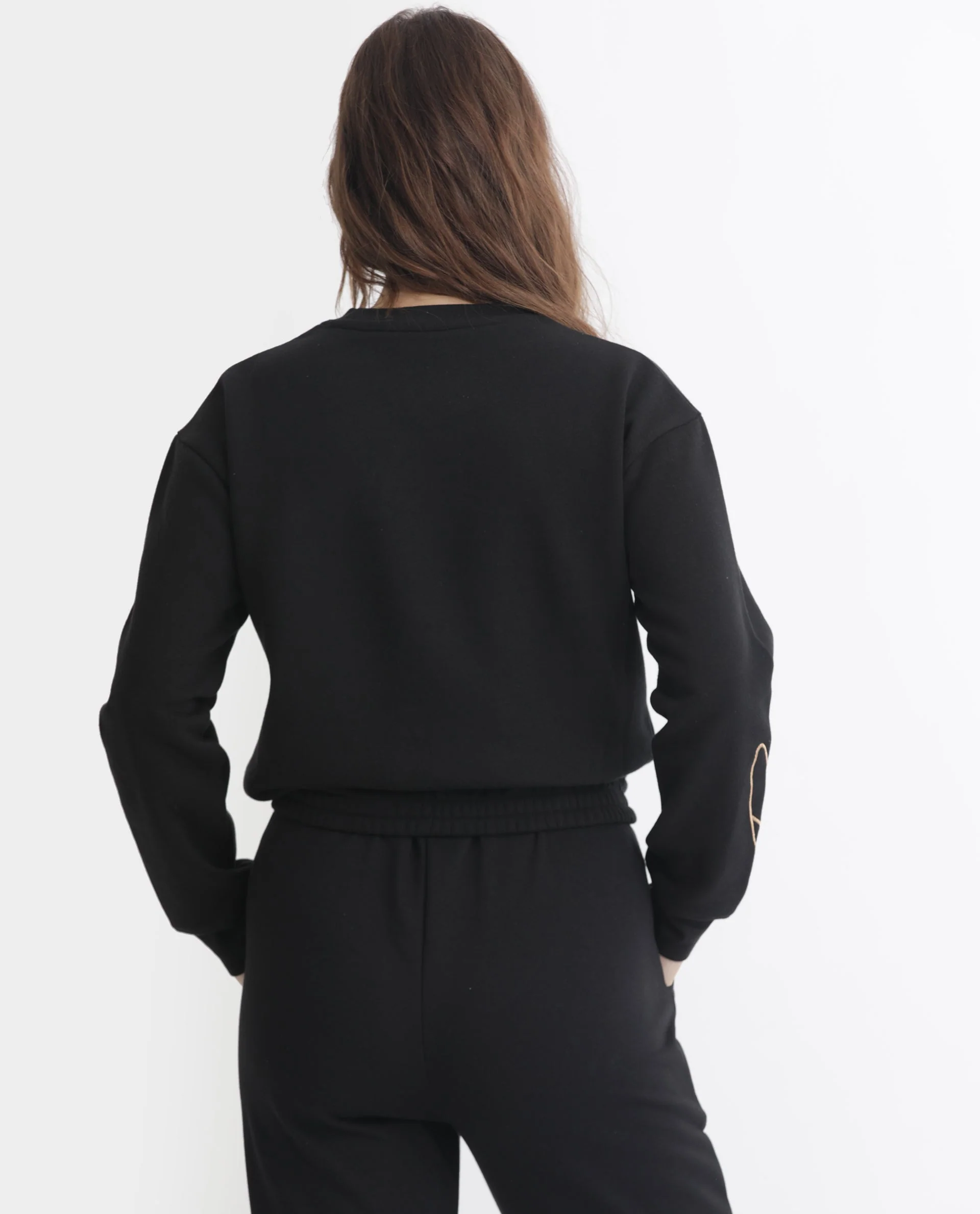 Rareism Women's Krok Black Polyester Blend Crew Neck Embroidered Cuffed Sleeve Crop Regular Fit Sweatshirt - Image 7