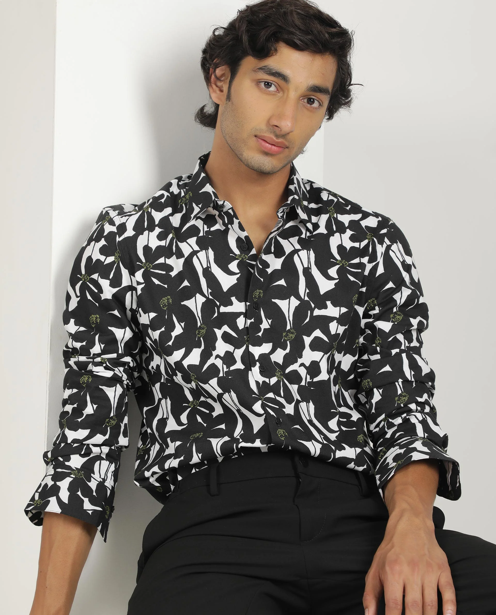 Rare Rabbit Men's Kruela Black Viscose Floral Print Regular Fit Full Sleeve Collared Shirt - Image 4