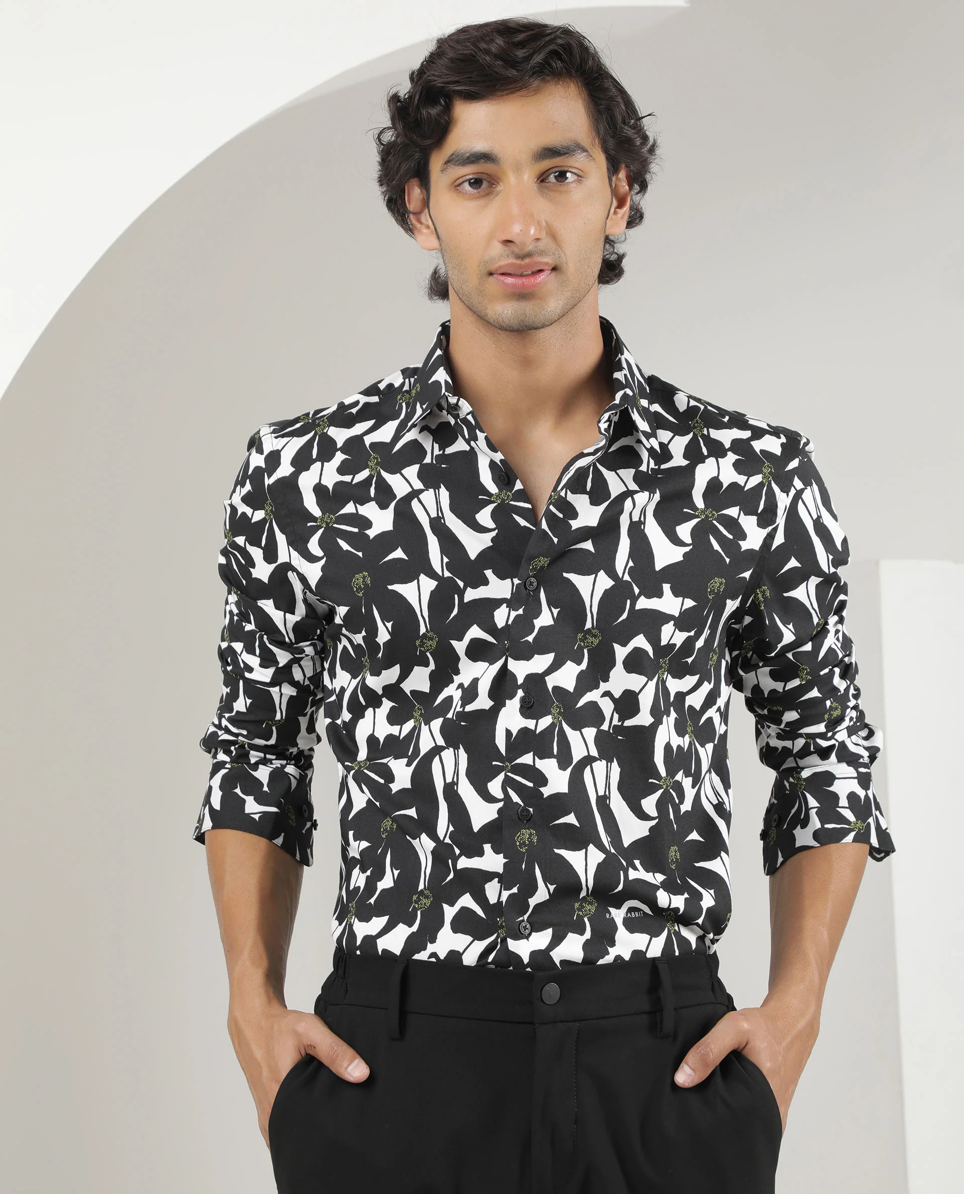 Rare Rabbit Men's Kruela Black Viscose Floral Print Regular Fit Full Sleeve Collared Shirt - Image 5