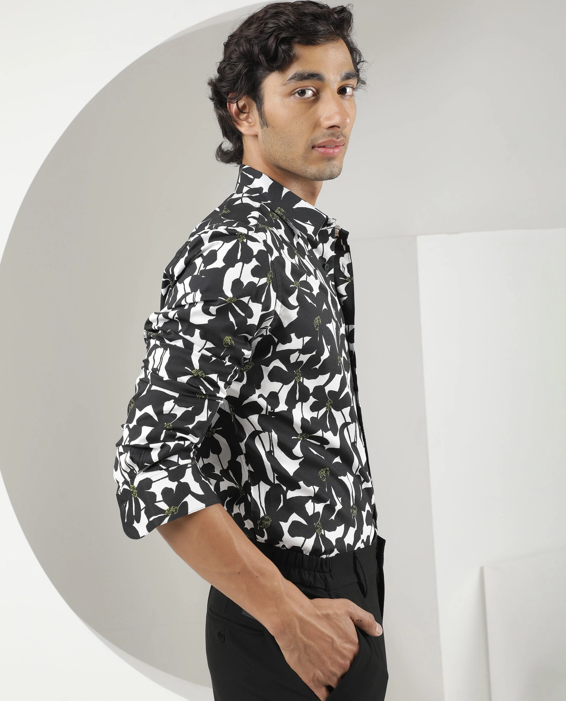 Rare Rabbit Men's Kruela Black Viscose Floral Print Regular Fit Full Sleeve Collared Shirt - Image 6
