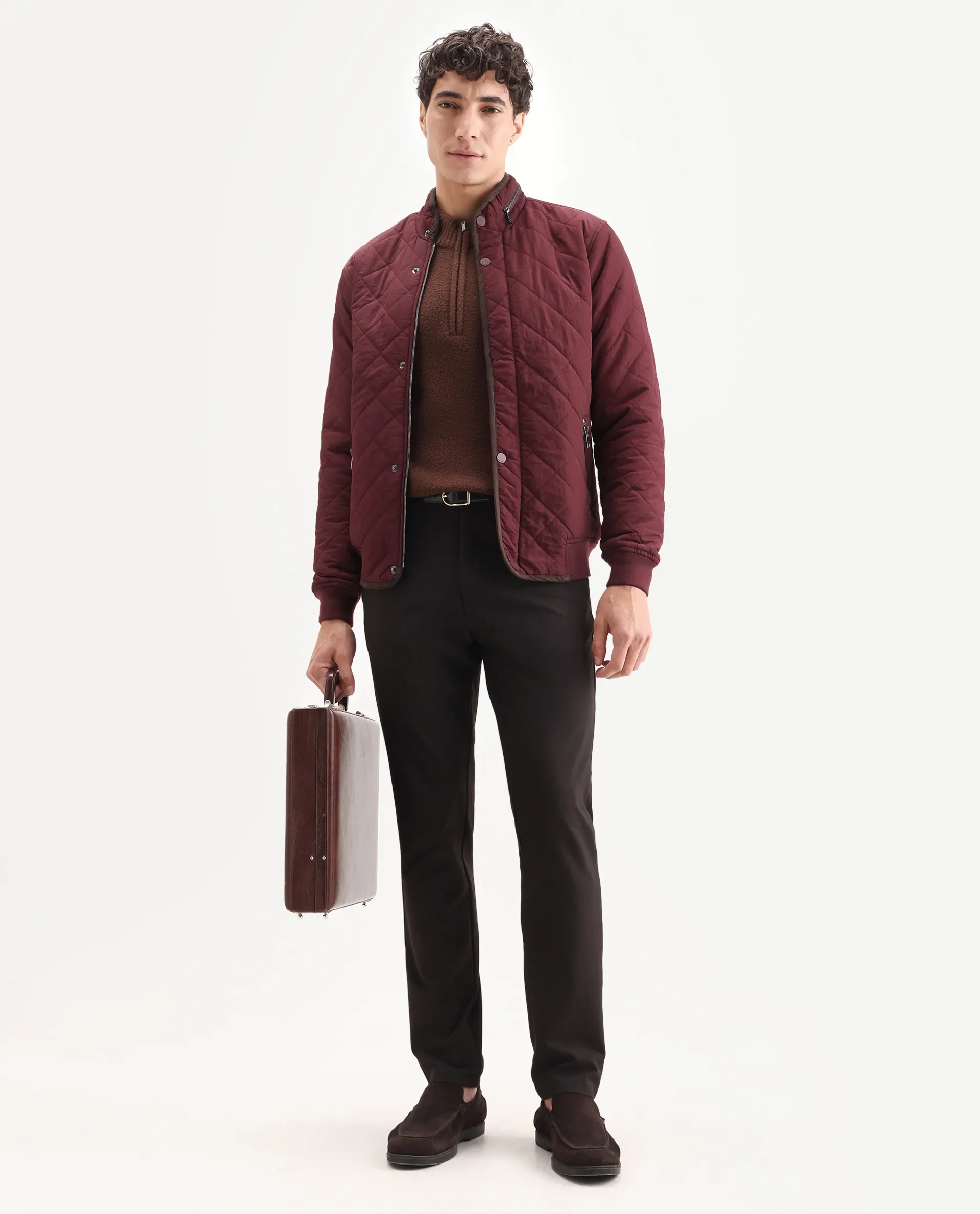 Rare Rabbit Men's Krul Red Nylon Plain Regular Fit Full Sleeve Mandarin Collar Jacket - Image 2