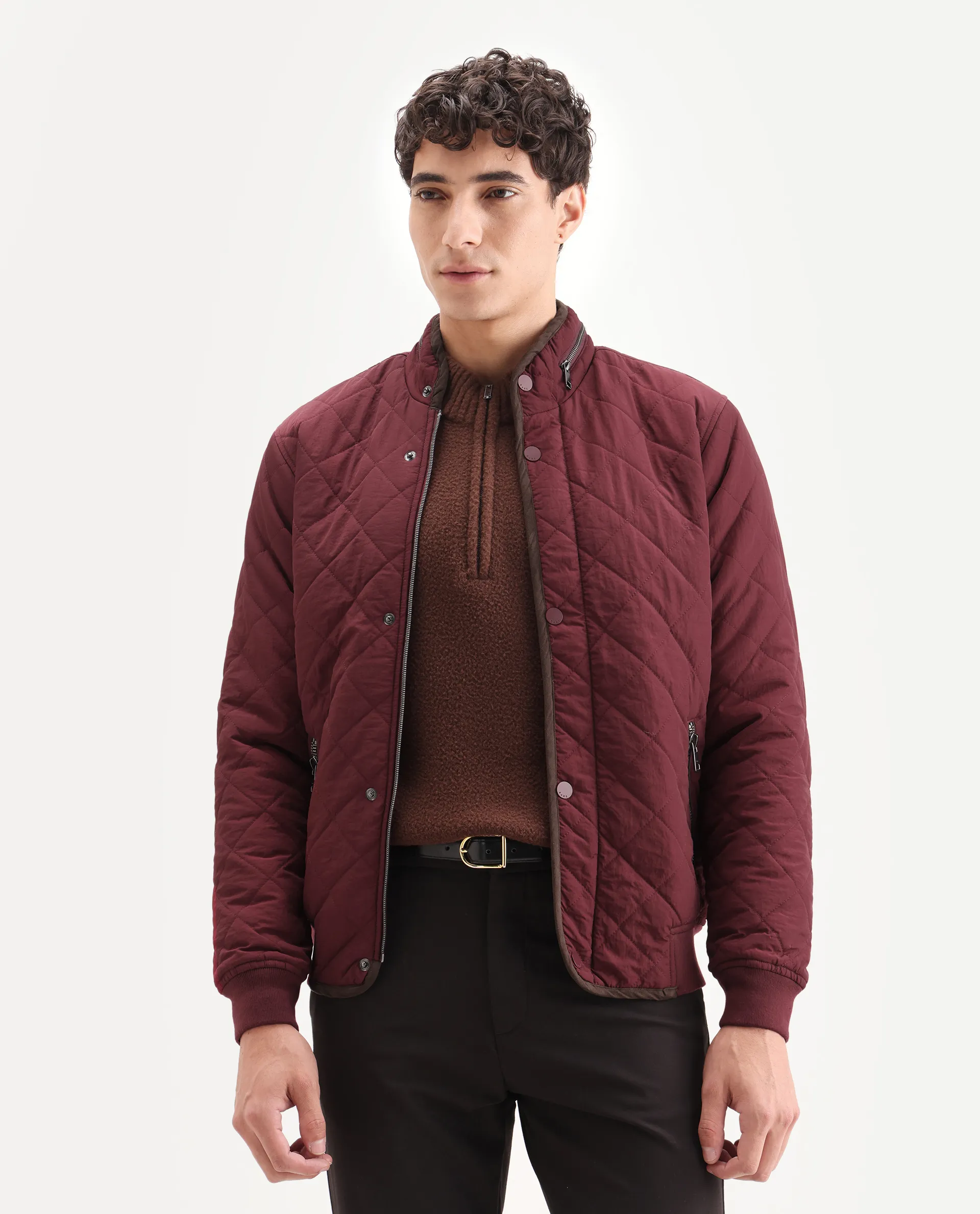 Rare Rabbit Men's Krul Red Nylon Plain Regular Fit Full Sleeve Mandarin Collar Jacket - Image 4