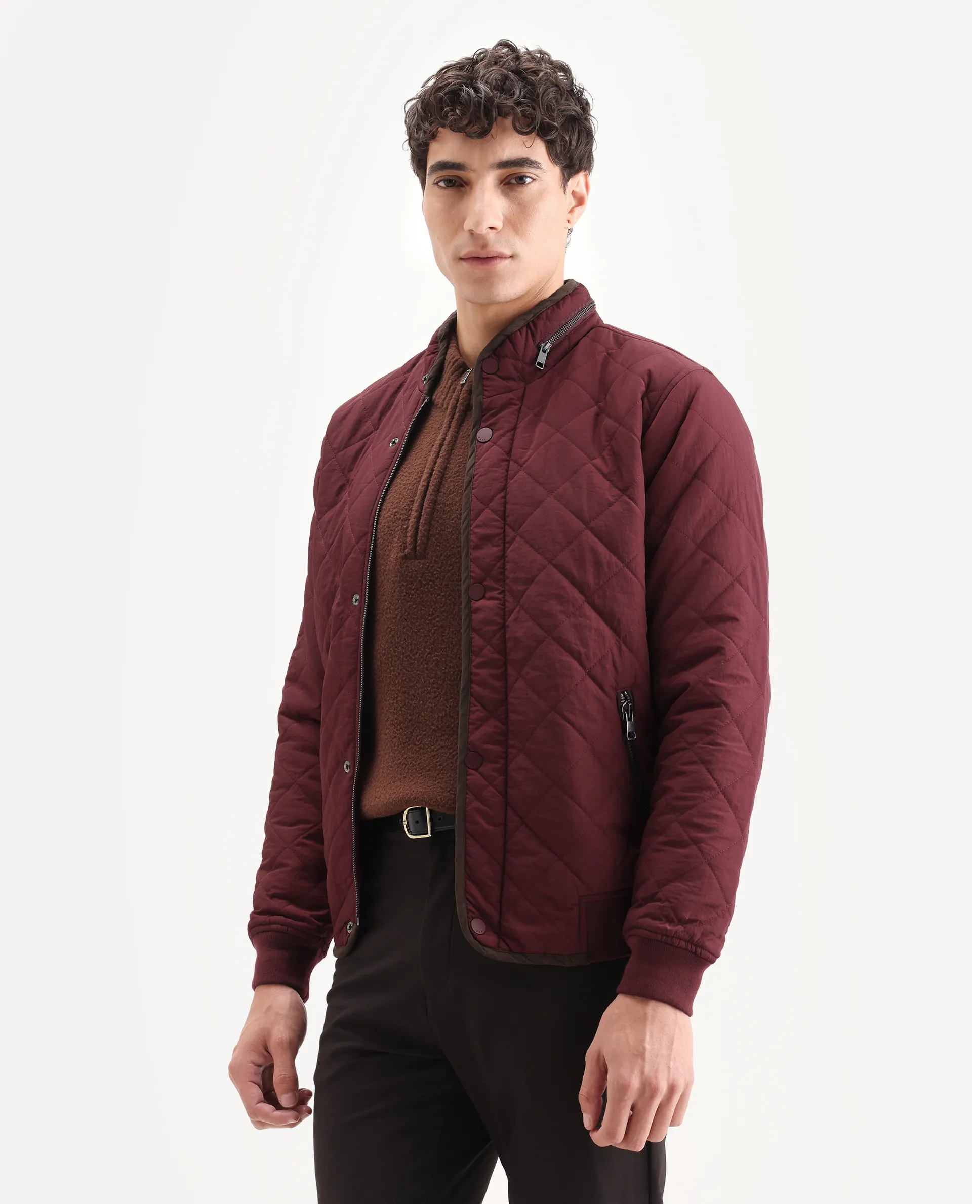 Rare Rabbit Men's Krul Red Nylon Plain Regular Fit Full Sleeve Mandarin Collar Jacket - Image 5
