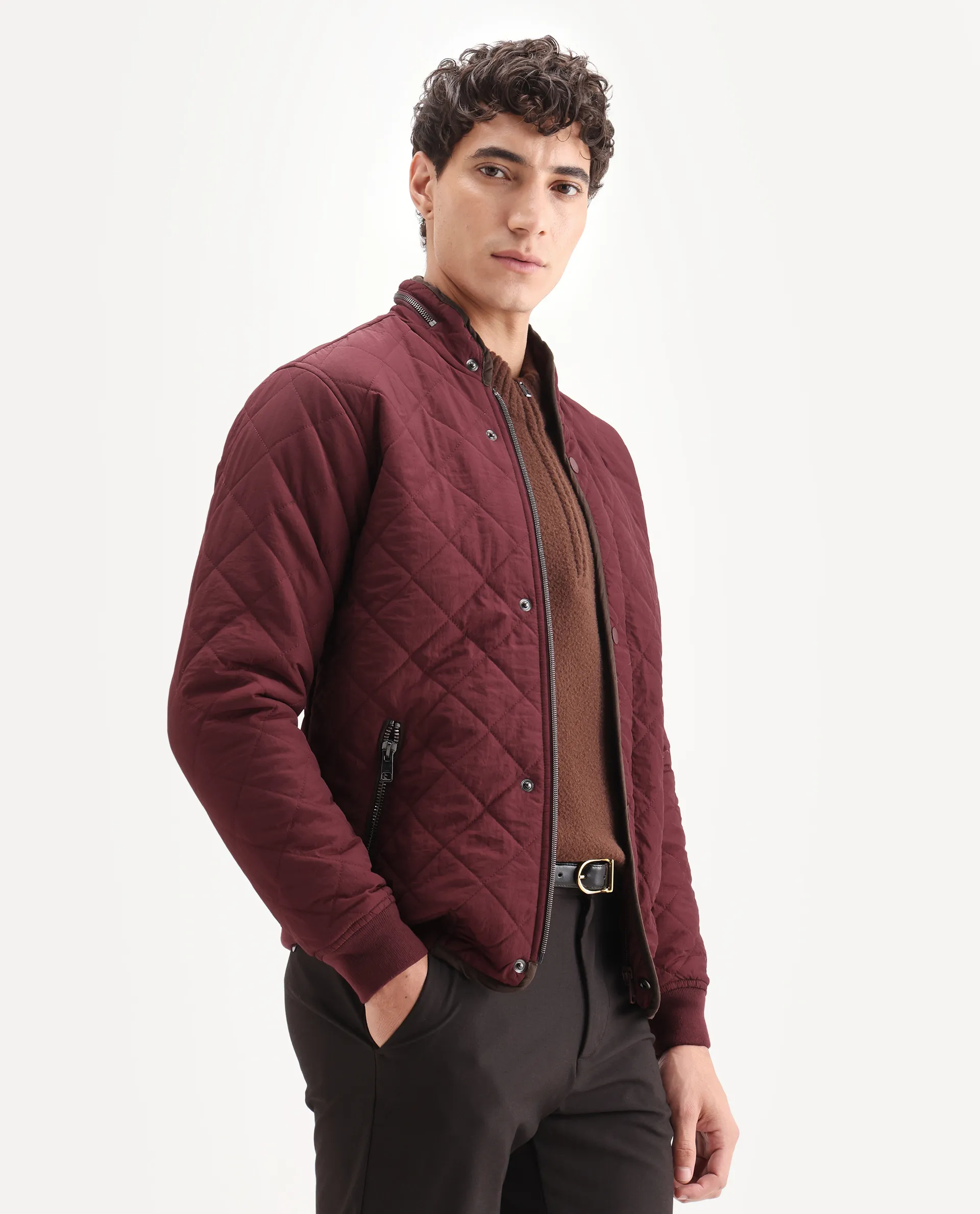 Rare Rabbit Men's Krul Red Nylon Plain Regular Fit Full Sleeve Mandarin Collar Jacket - Image 6