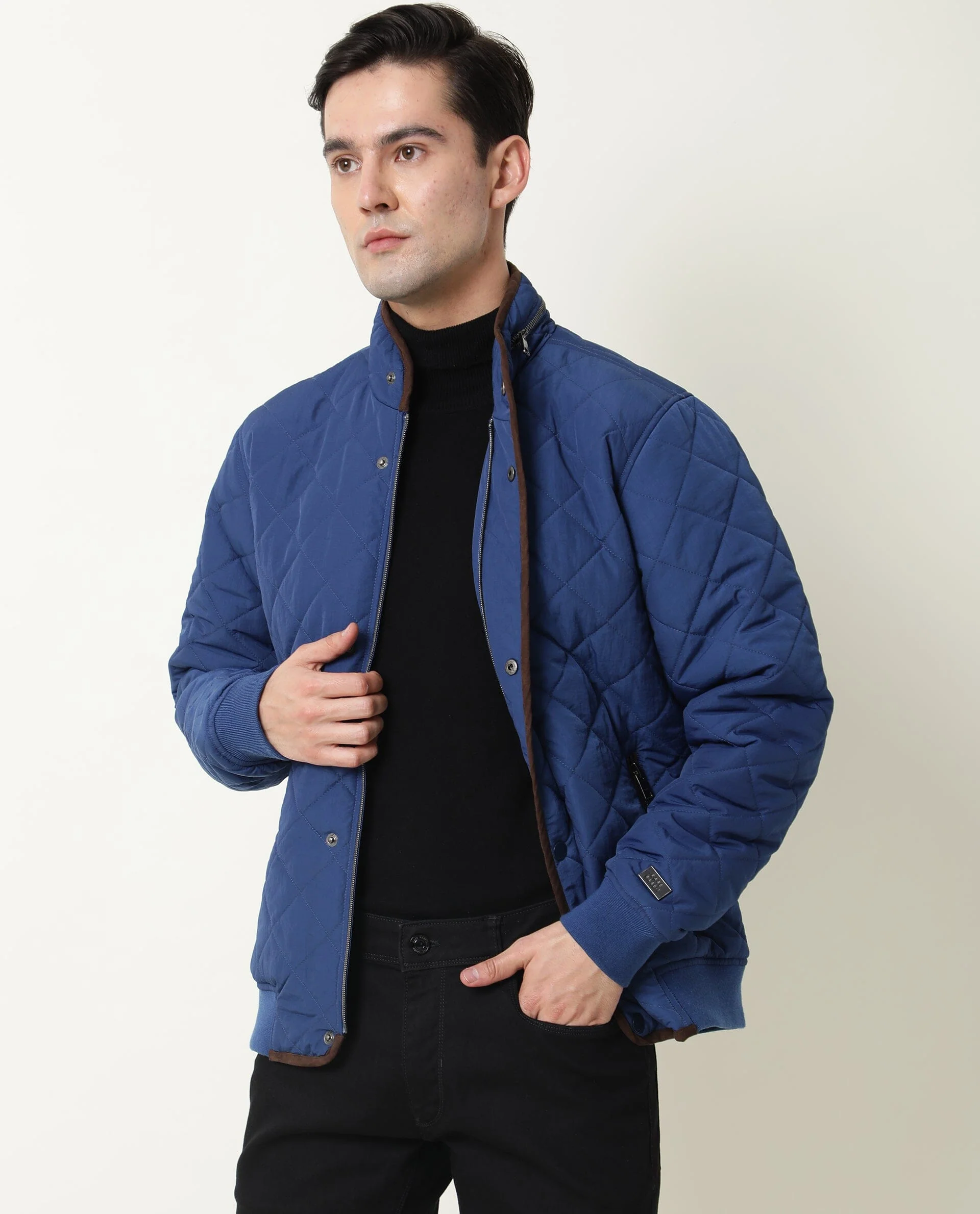 Rare Rabbit Men's Krul Teal Nylon Plain Regular Fit Full Sleeve Mandarin Collar Jacket - Image 3