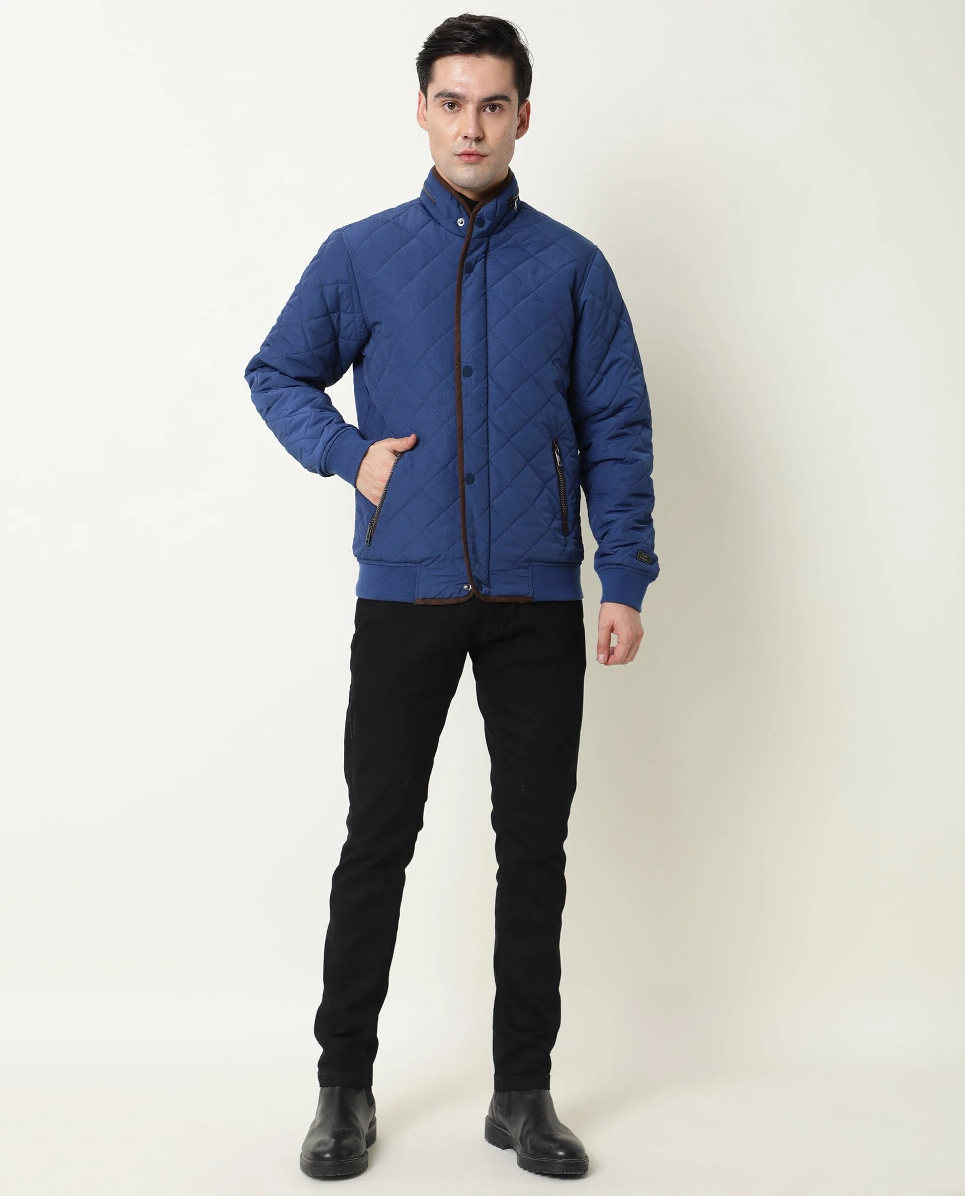 Rare Rabbit Men's Krul Teal Nylon Plain Regular Fit Full Sleeve Mandarin Collar Jacket - Image 4