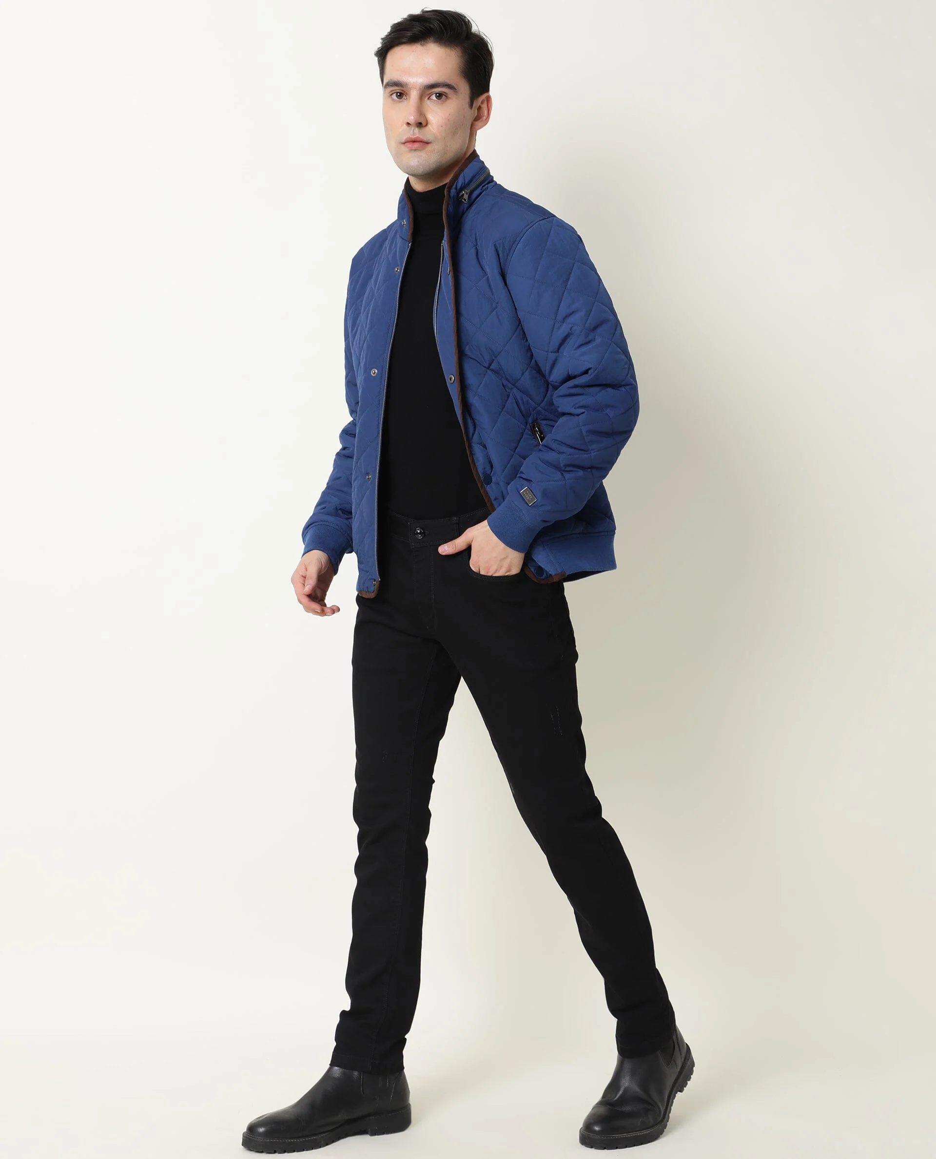 Rare Rabbit Men's Krul Teal Nylon Plain Regular Fit Full Sleeve Mandarin Collar Jacket - Image 5
