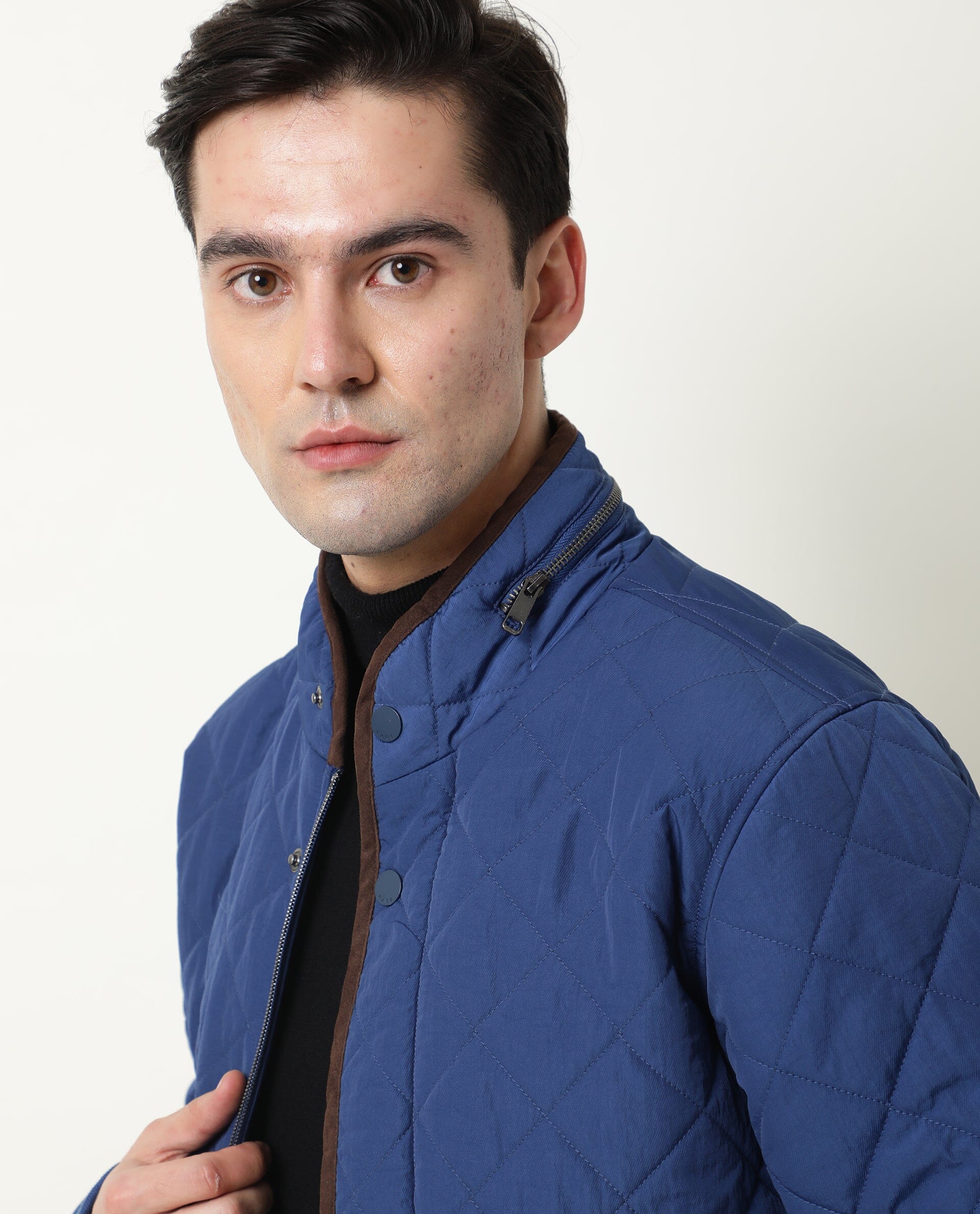 Rare Rabbit Men's Krul Teal Nylon Plain Regular Fit Full Sleeve Mandarin Collar Jacket - Image 7