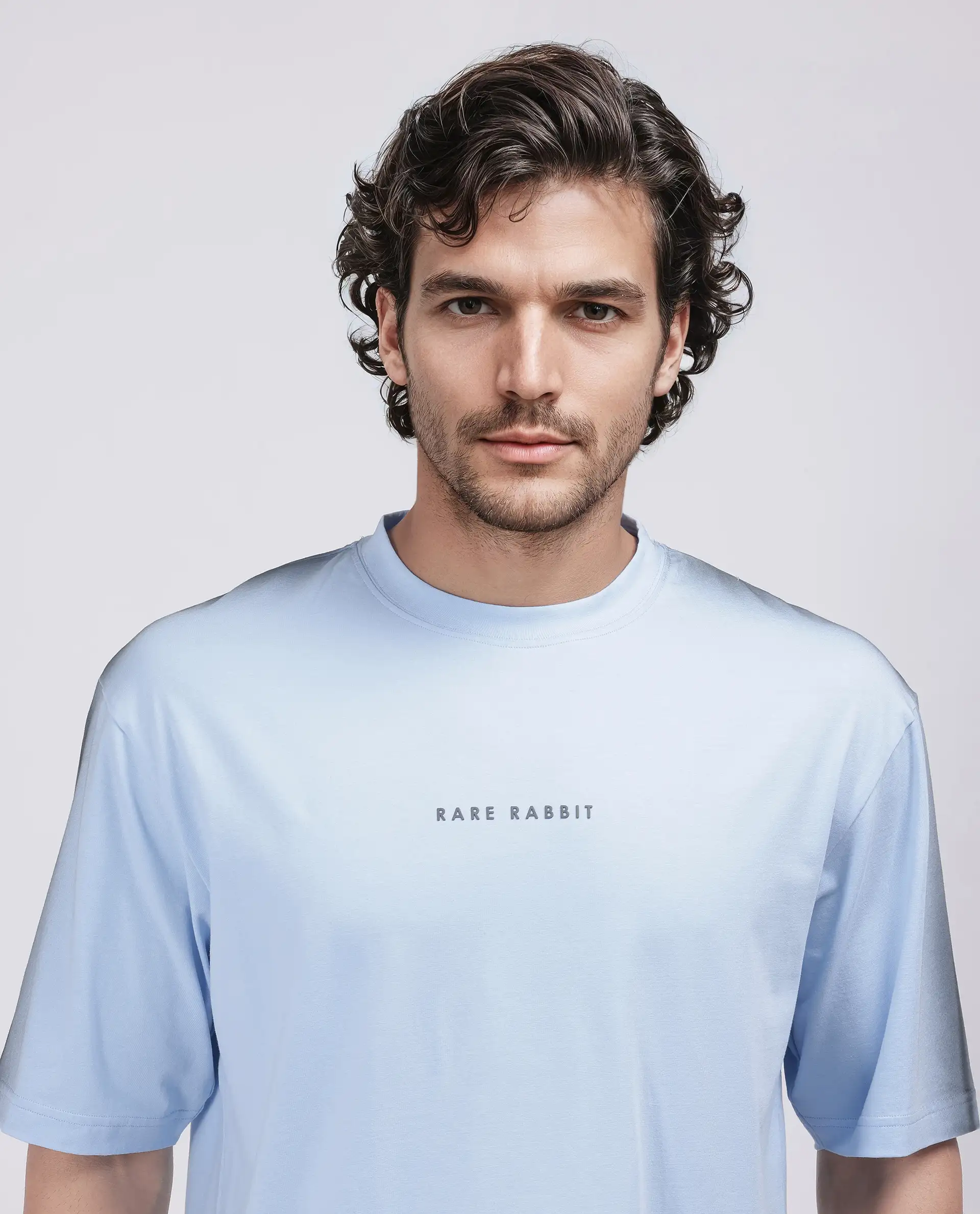 Rare Rabbit Men's Kruv Blue Cotton Printed Boxy Fit Half Sleeve Crew Neck T-Shirt - Image 6
