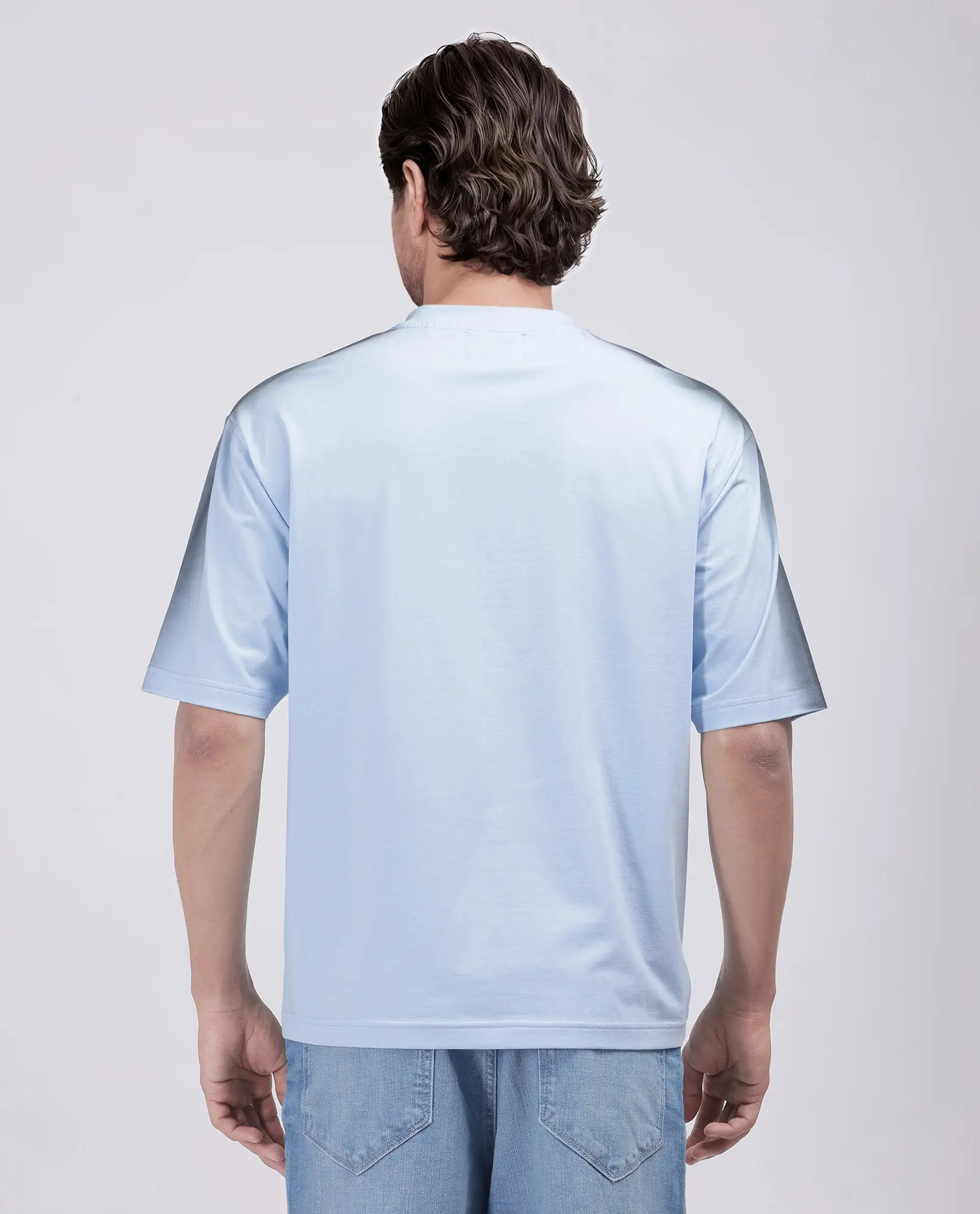 Rare Rabbit Men's Kruv Blue Cotton Printed Boxy Fit Half Sleeve Crew Neck T-Shirt - Image 7