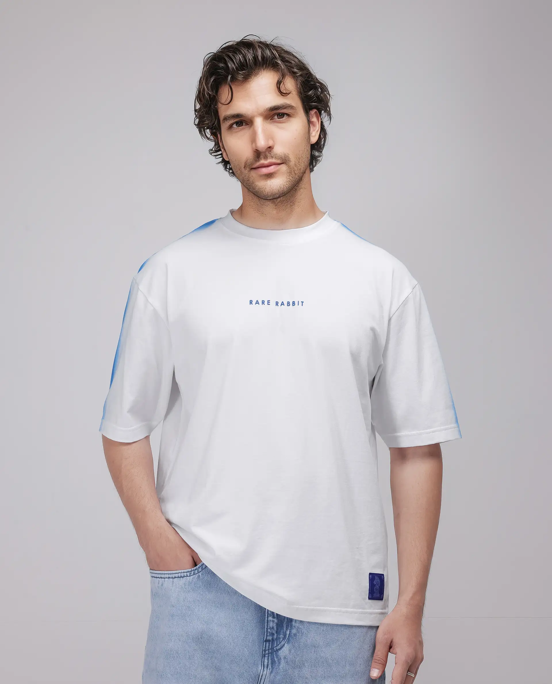 Rare Rabbit Men's Kruv White Cotton Printed Boxy Fit Half Sleeve Crew Neck T-Shirt - Image 2