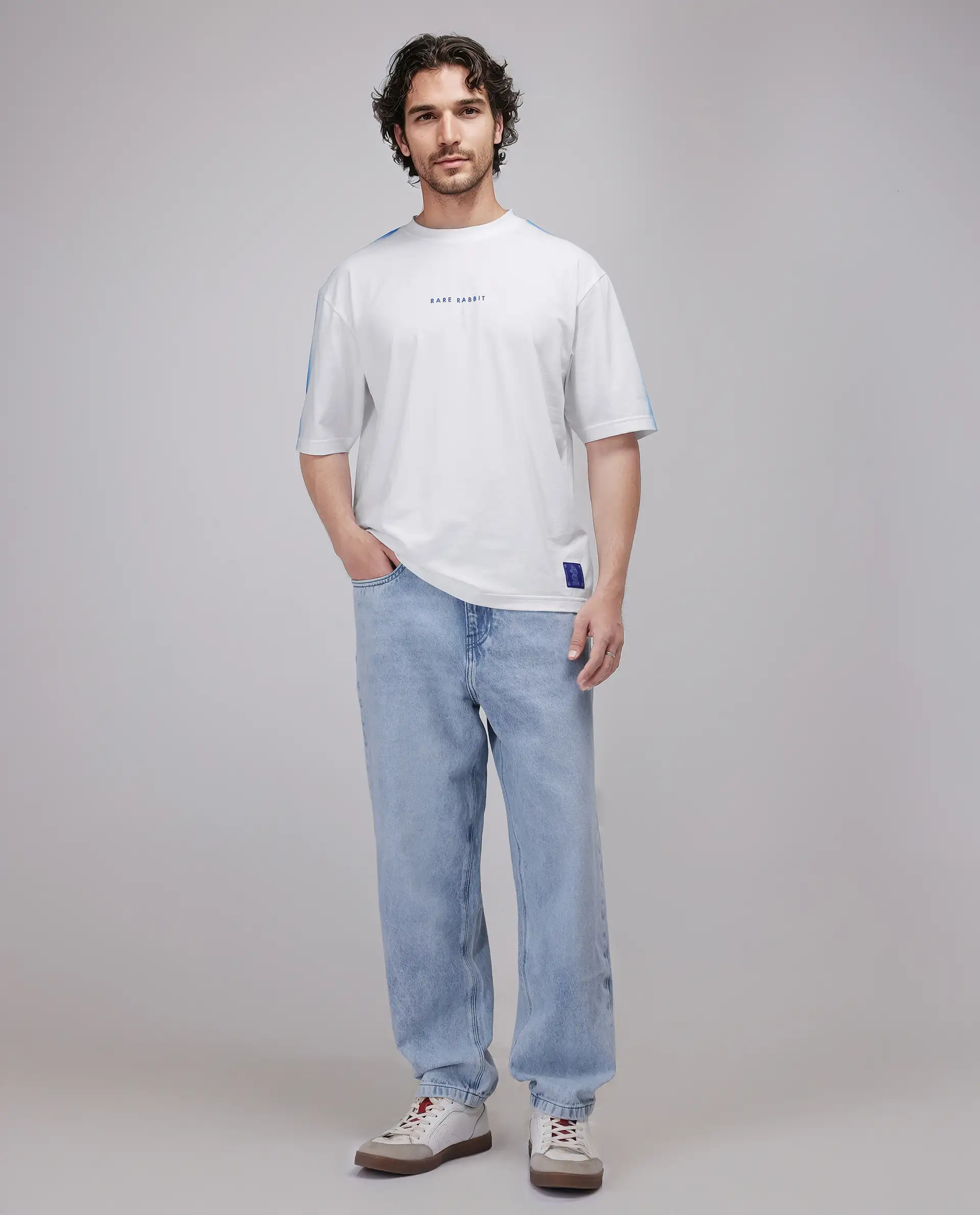 Rare Rabbit Men's Kruv White Cotton Printed Boxy Fit Half Sleeve Crew Neck T-Shirt - Image 3