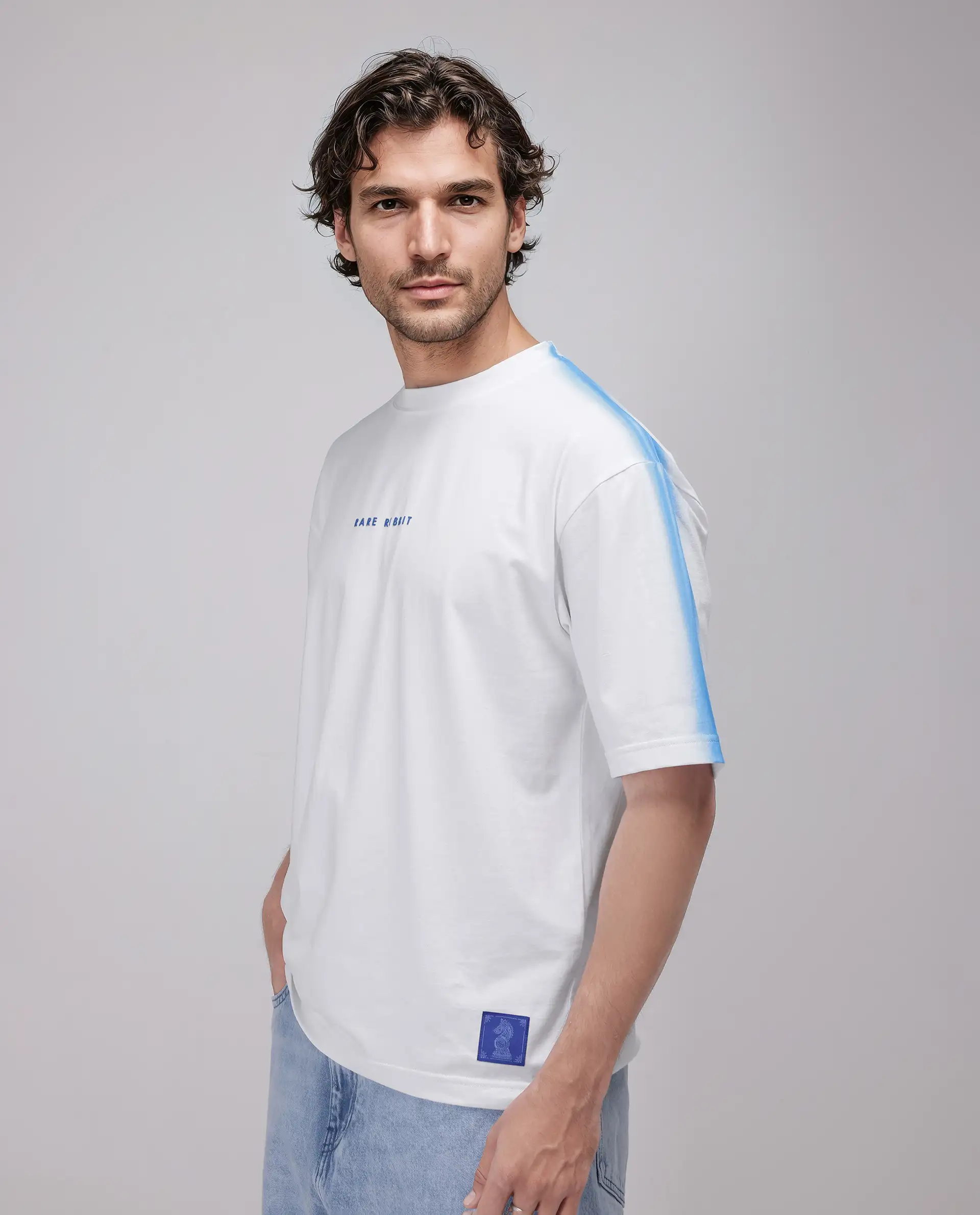 Rare Rabbit Men's Kruv White Cotton Printed Boxy Fit Half Sleeve Crew Neck T-Shirt - Image 6