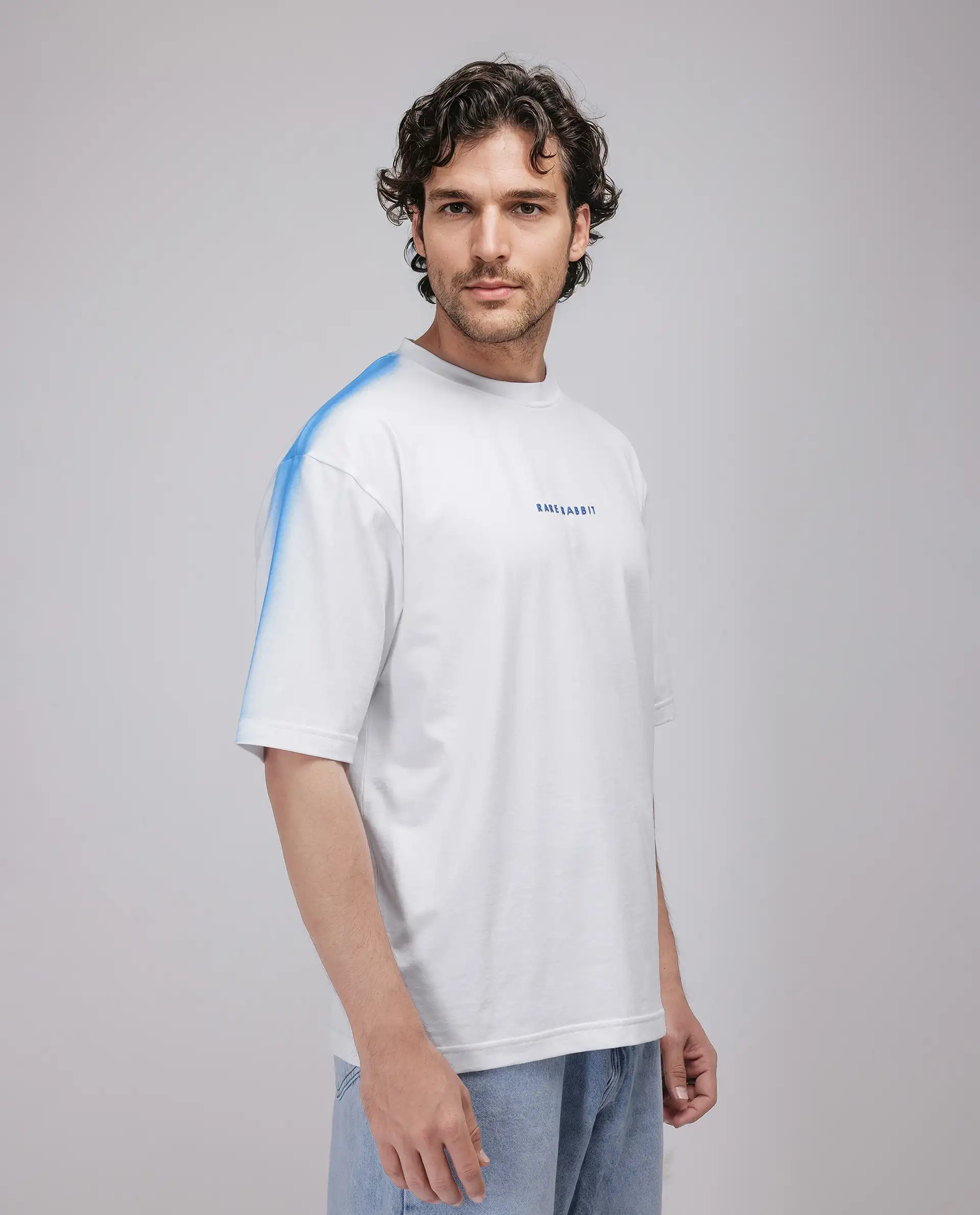 Rare Rabbit Men's Kruv White Cotton Printed Boxy Fit Half Sleeve Crew Neck T-Shirt - Image 7
