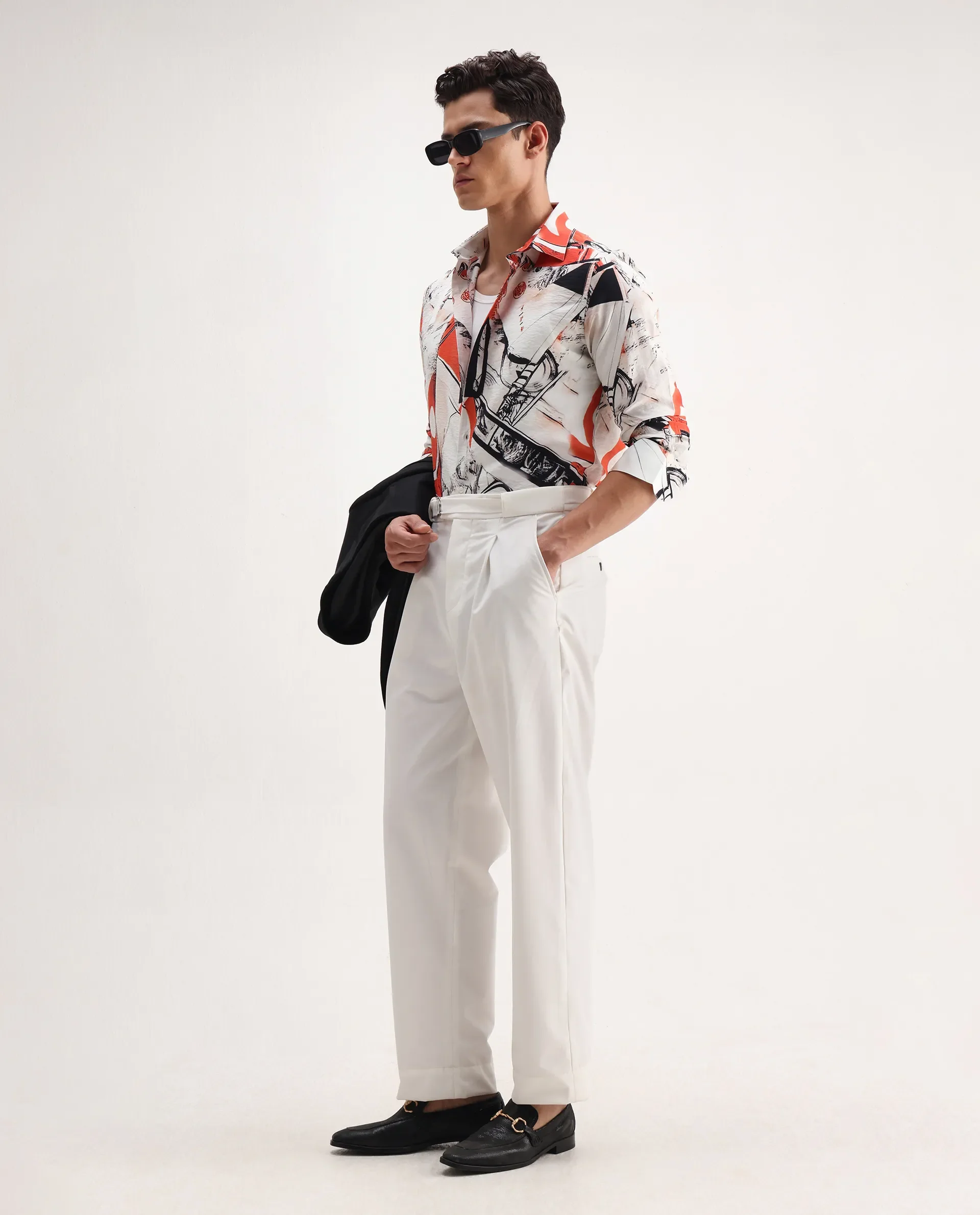 Rare Rabbit Men's Kufa White Viscose Blend Abstract Print Regular Fit Full Sleeve Collared Shirt - Image 3