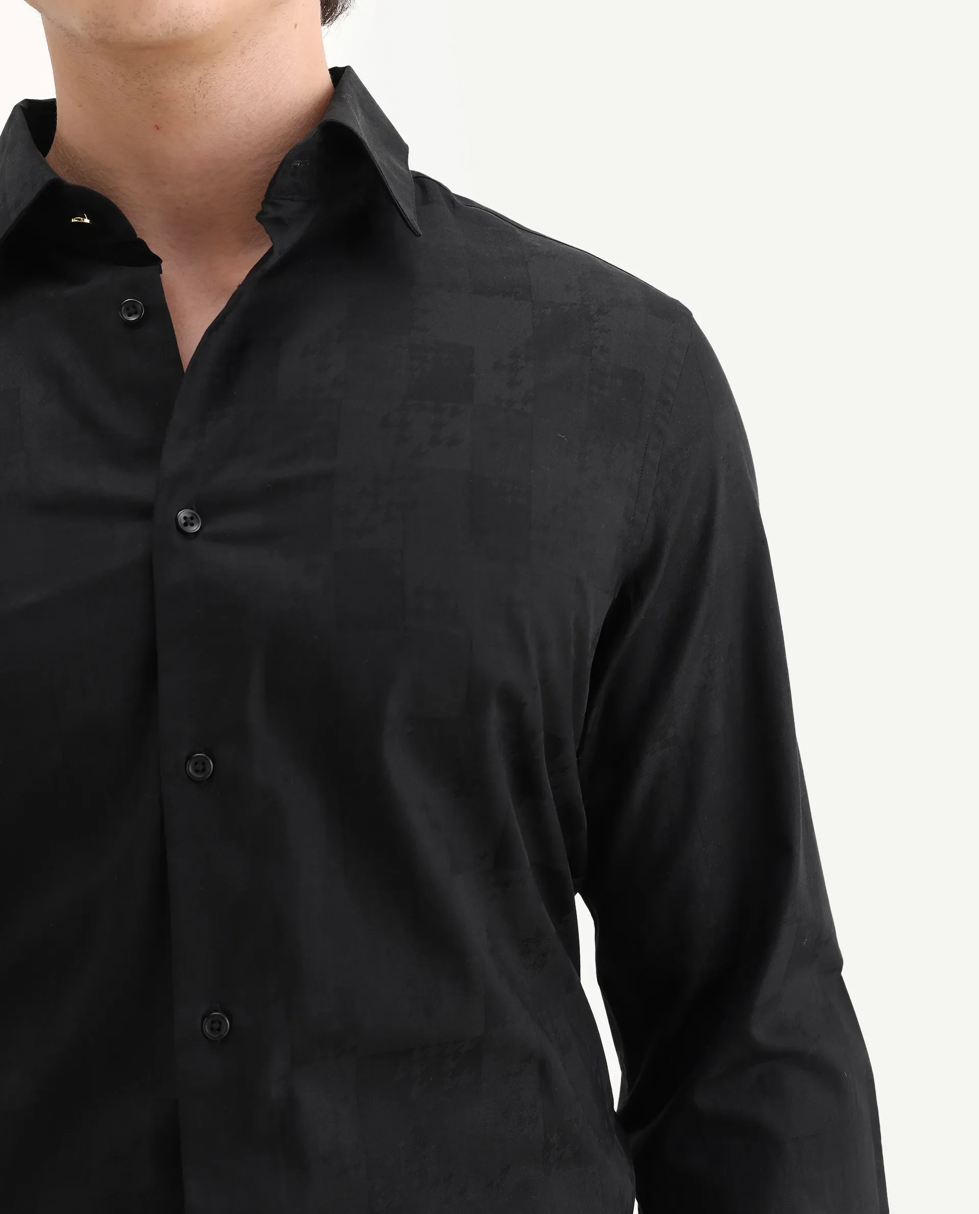 Rare Rabbit Men's Kufi Black Cotton Fabric Collared Neck Regular Fit Checks Shirt - Image 3