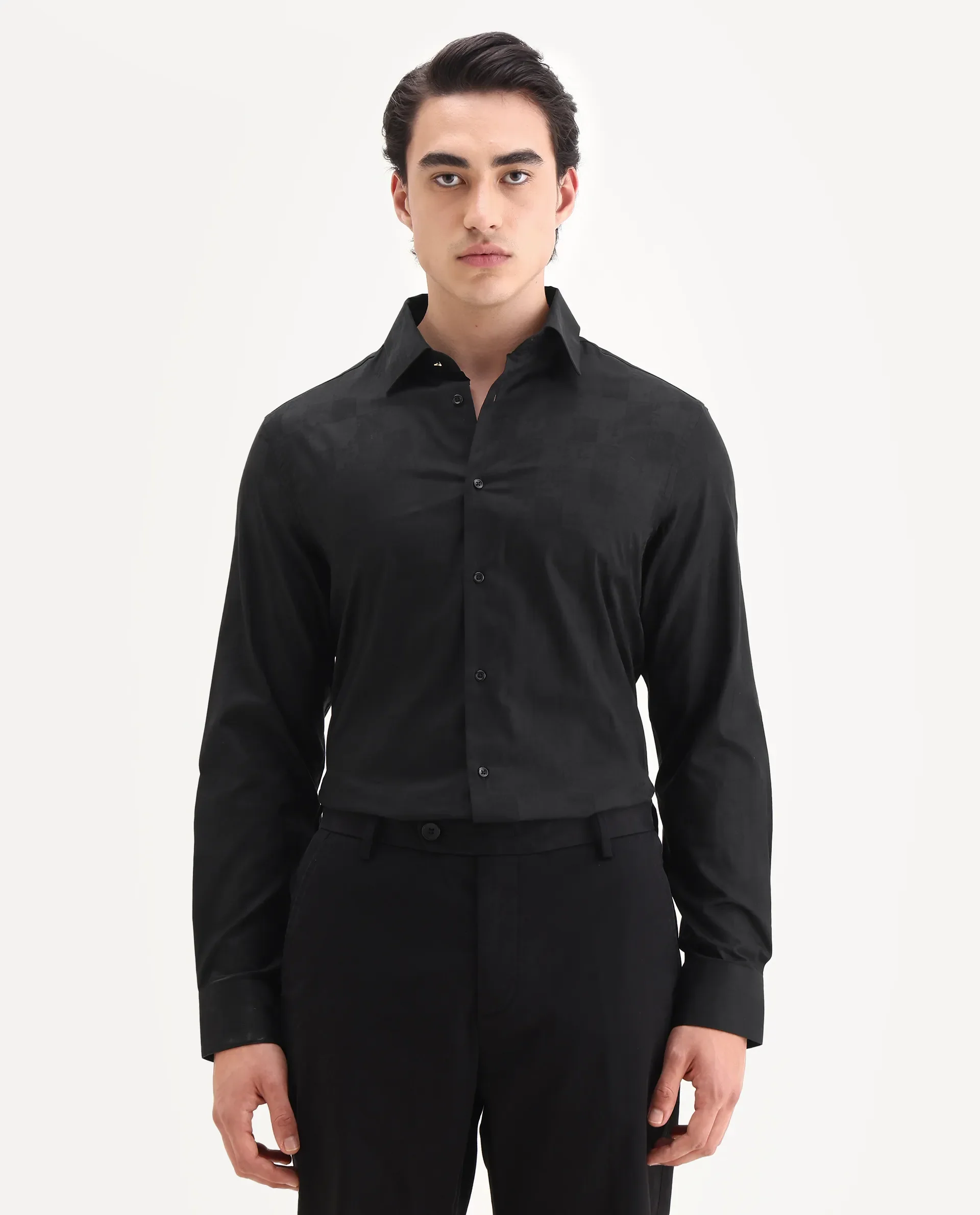 Rare Rabbit Men's Kufi Black Cotton Fabric Collared Neck Regular Fit Checks Shirt - Image 4