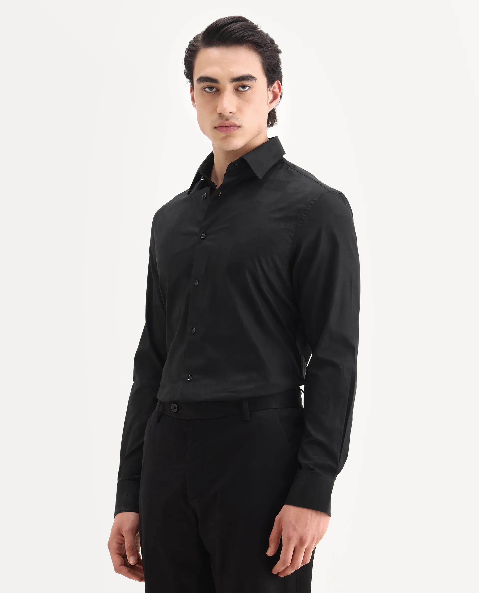 Rare Rabbit Men's Kufi Black Cotton Fabric Collared Neck Regular Fit Checks Shirt - Image 5