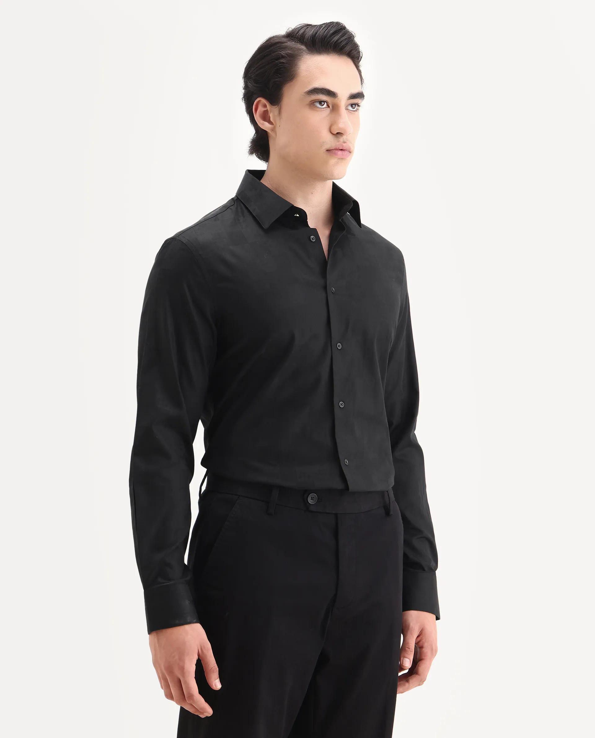 Rare Rabbit Men's Kufi Black Cotton Fabric Collared Neck Regular Fit Checks Shirt - Image 6